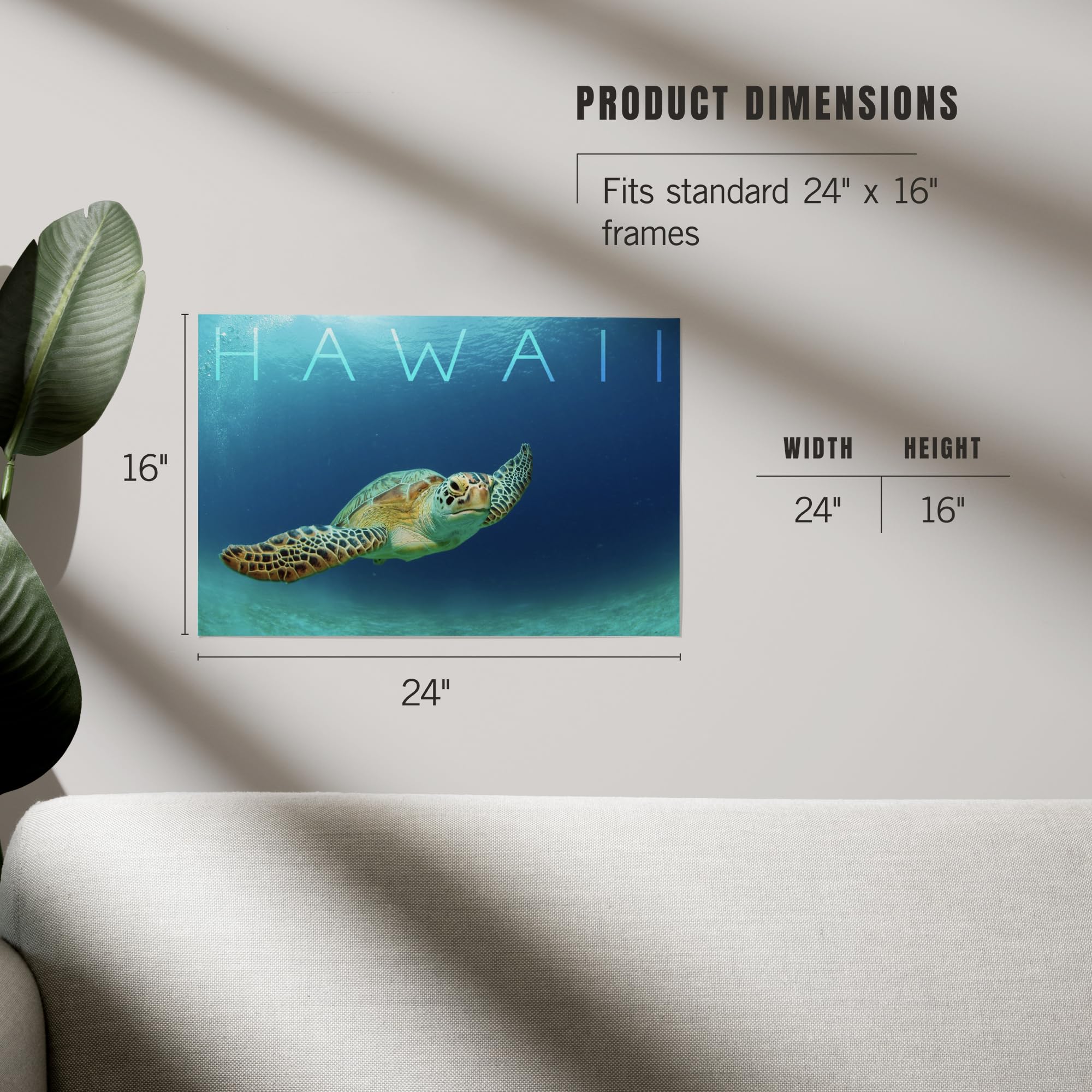 Lantern Press 16x24 Inch Giclee Art Print - Hawaiian Sea Turtle Wall Decor for Living Room, Bedroom & Office | Premium Ocean-Themed Home Decoration