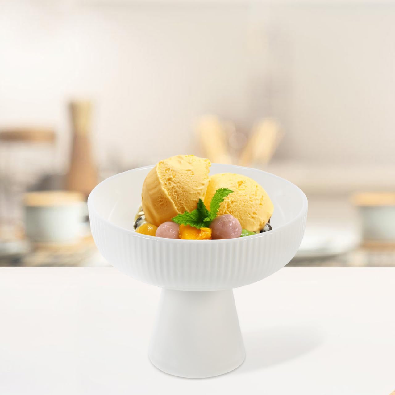DOITOOL Ceramic Ice Cream Bowl with Pedestal - Elegant Footed Dessert Cup for Sundae, Parfait, Fruit, Pudding & Trifle - Perfect for Parties, Home Desserts & Ice Cream Shops