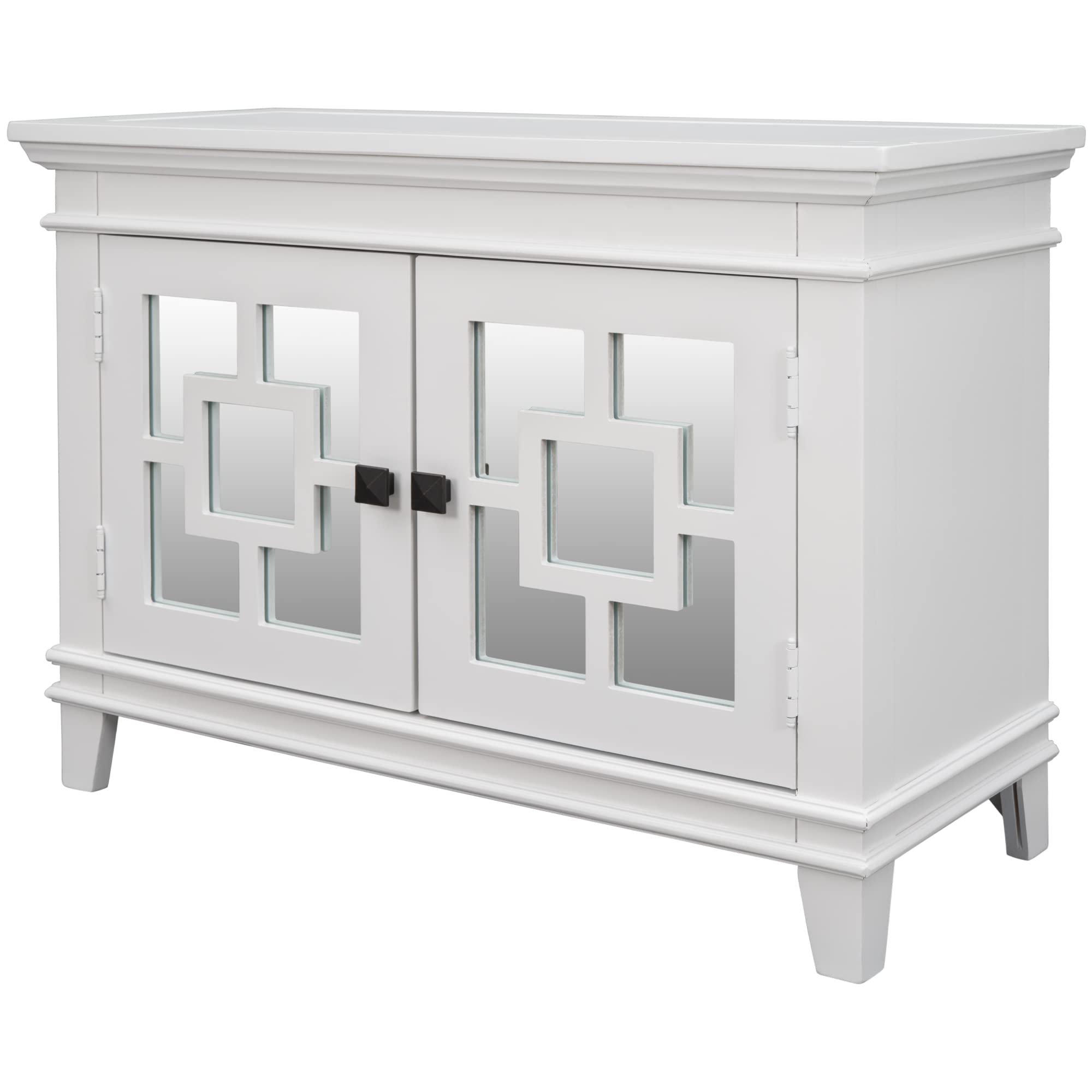 Knocbel White Accent Storage Cabinet with Mirrored Doors & 4 Compartments - Entryway Hallway Foyer Console Table for Living Room Bedroom - Fully Assembled 33