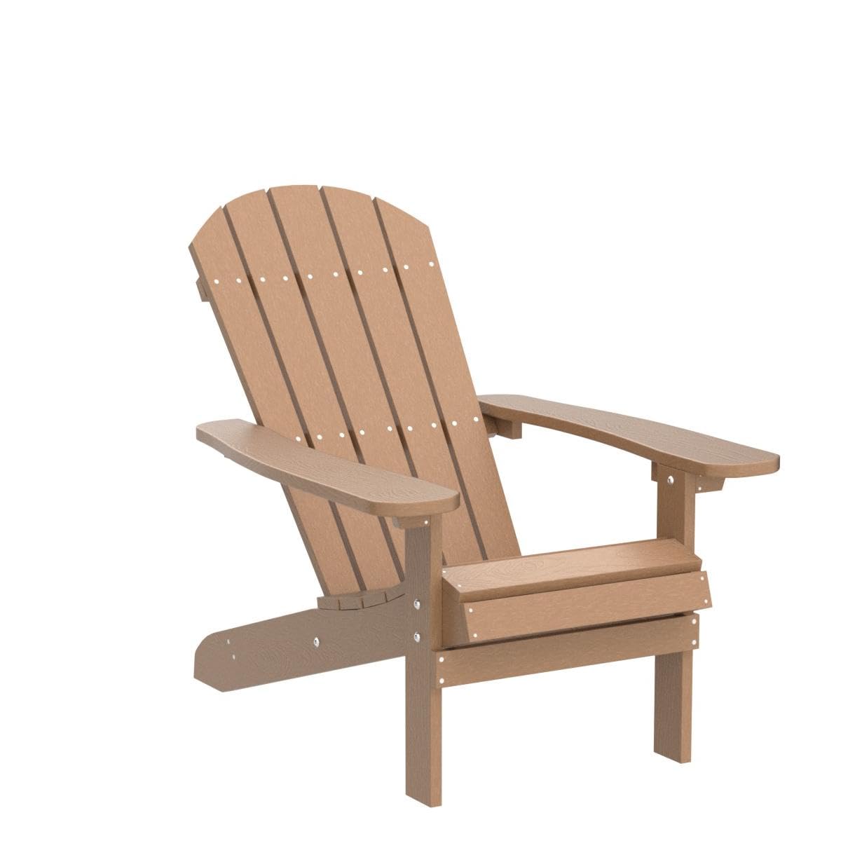 YEFU 2-Piece Adirondack Chair Set - Durable HIPS Plastic Outdoor Chairs with Wood Grain Texture - Patio, Lawn, Deck, Garden, Fire Pit Seating for Adults (Teak Brown) - Perfect for Backyard Relaxation & Outdoor Gatherings