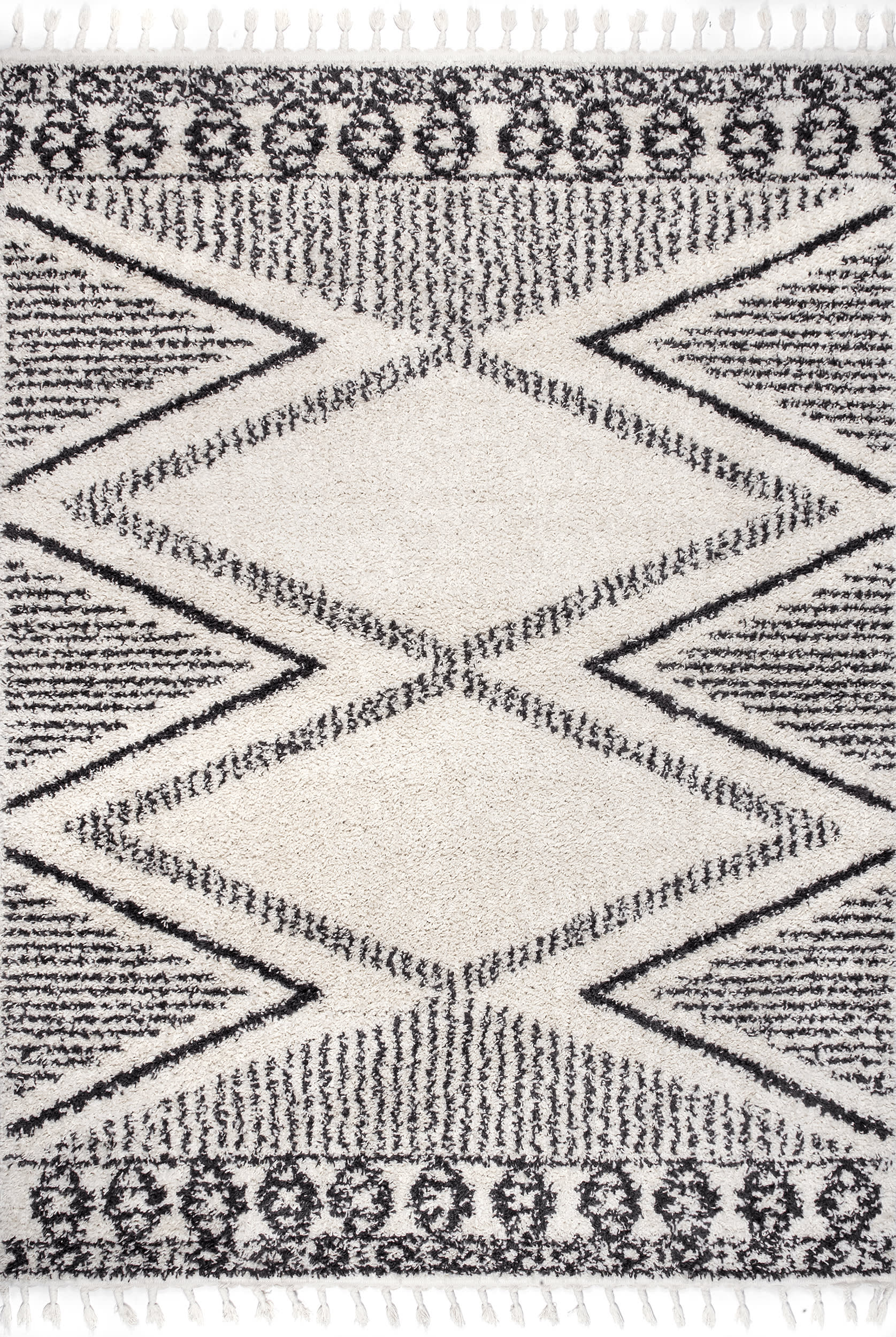 Diamond Lattice Tassel Rug - Soft Bohemian Style Area Rug in Off White for Living Room, Bedroom & Nursery Decor