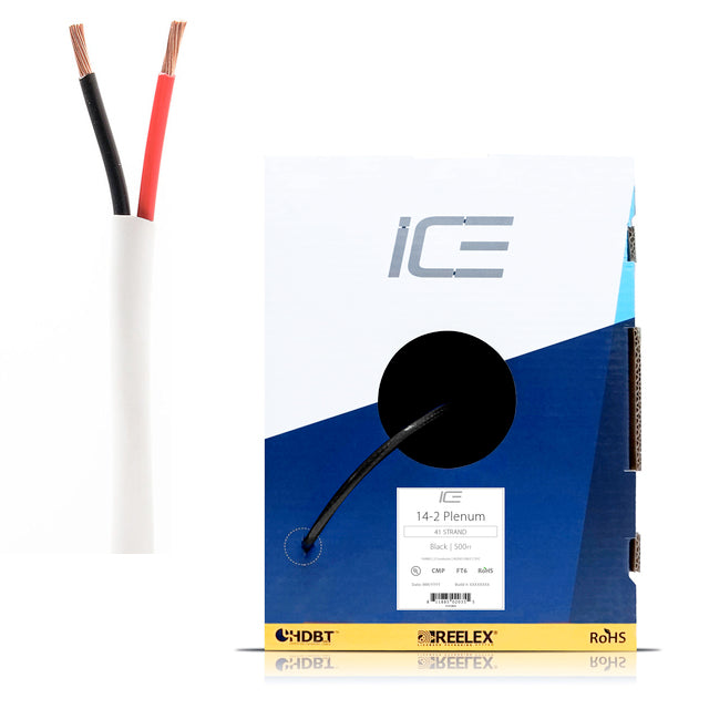 ICE 14AWG 2 Conductor Plenum Rated BMP Speaker Cable - 500ft Bulk Box for Professional Audio Installations & Home Theater Systems