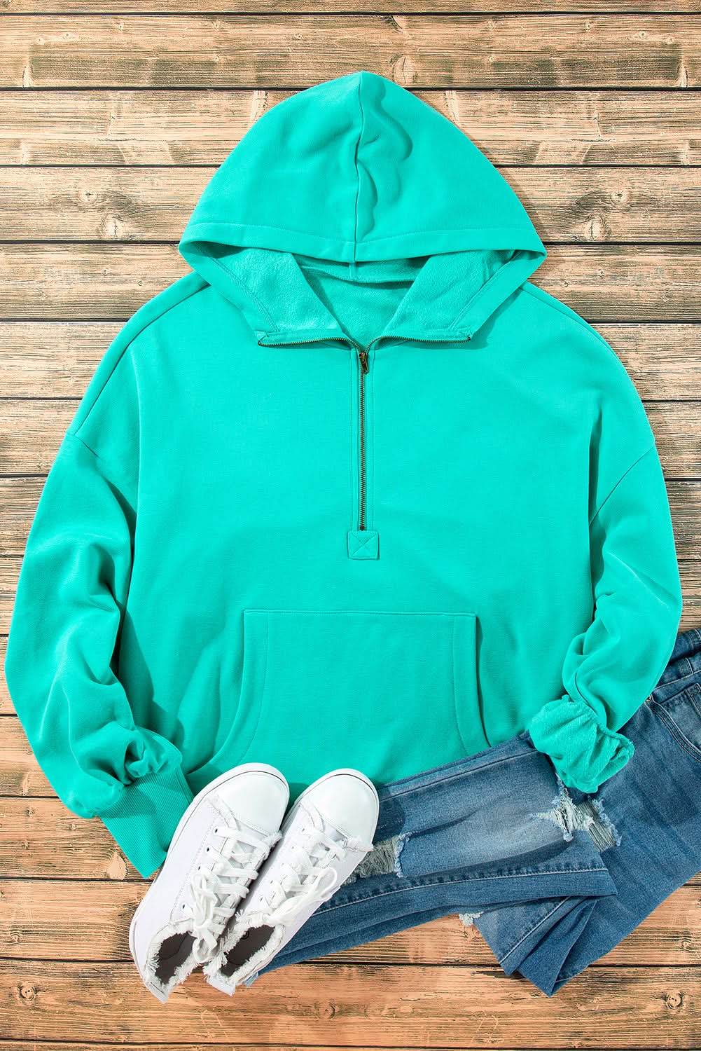 Aruba Blue Fleece Hoodie for Men & Women - Soft & Warm Zip Up Sweatshirt with Pockets - Perfect for Outdoor Activities, Casual Wear & Travel
