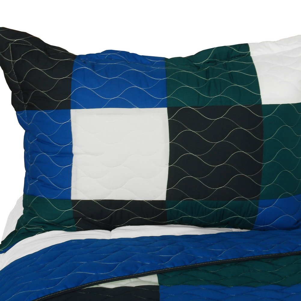 Vermicelli-Quilted Patchwork Geometric Quilt Set Full/Queen Size - Soft & Stylish Bedding for Modern Bedrooms, Guest Rooms, and Cozy Home Decor