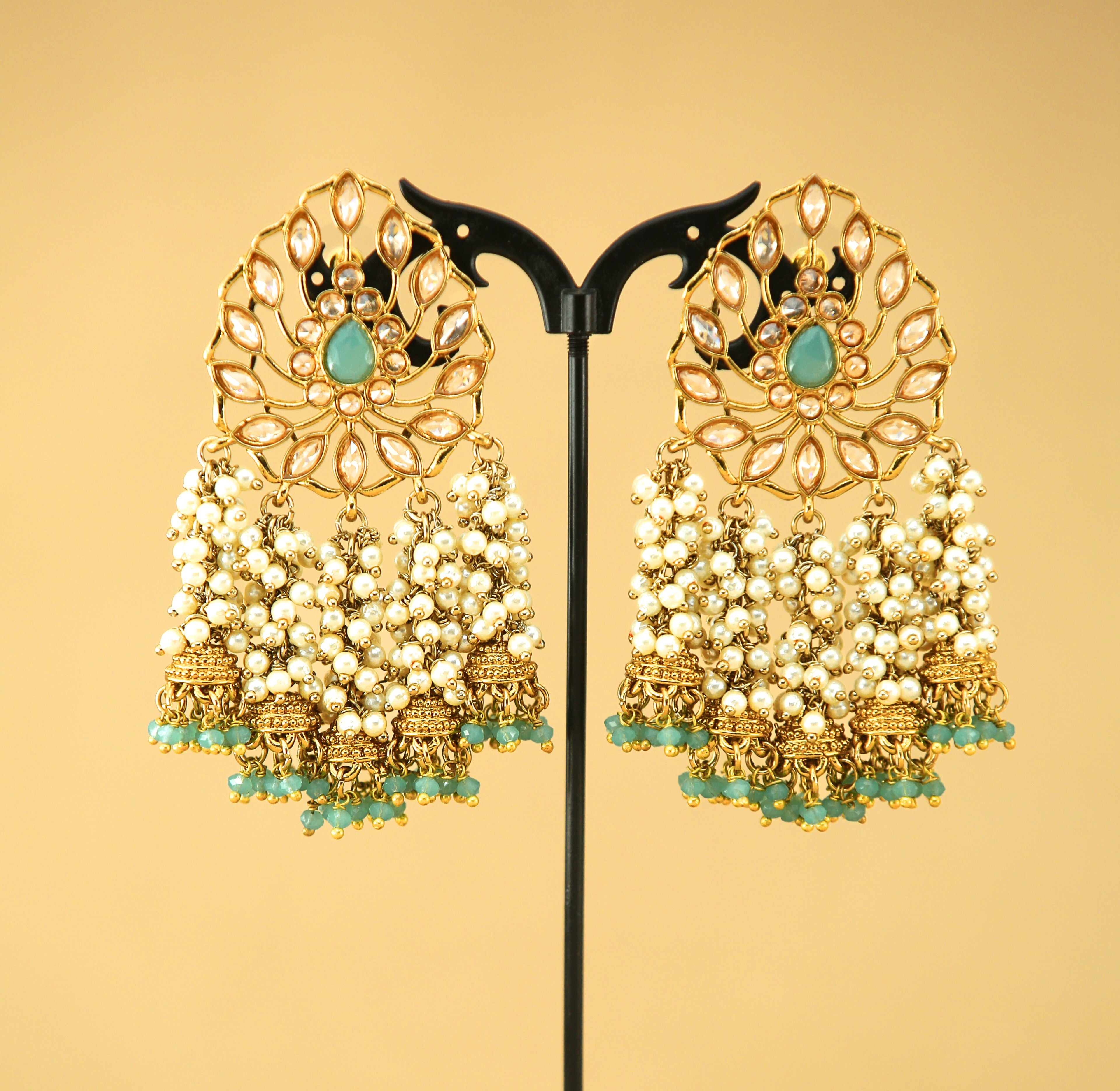 Sara Polki Earrings - Elegant Indian Jewelry for Women | Handmade Kundan Stud Earrings for Parties, Weddings & Festive Occasions