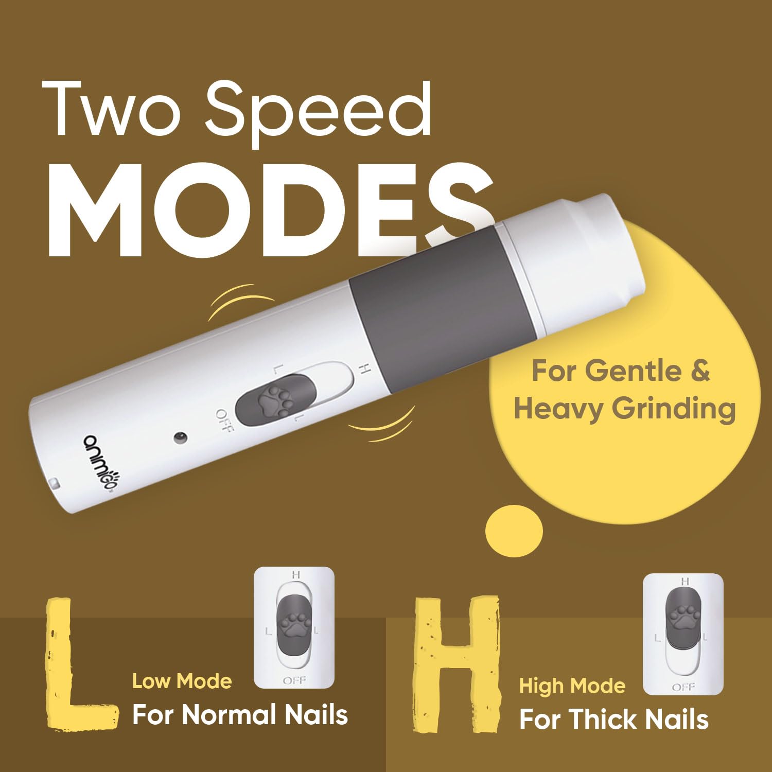 Animigo Dog Nail Grinder - Low Noise, 2-Speed Pet Nail Trimmer with USB Rechargeable Battery & Extra Diamond Grinding Head - Safe for Small & Medium Dogs & Cats - Perfect for Home Grooming & Professional Pet Care