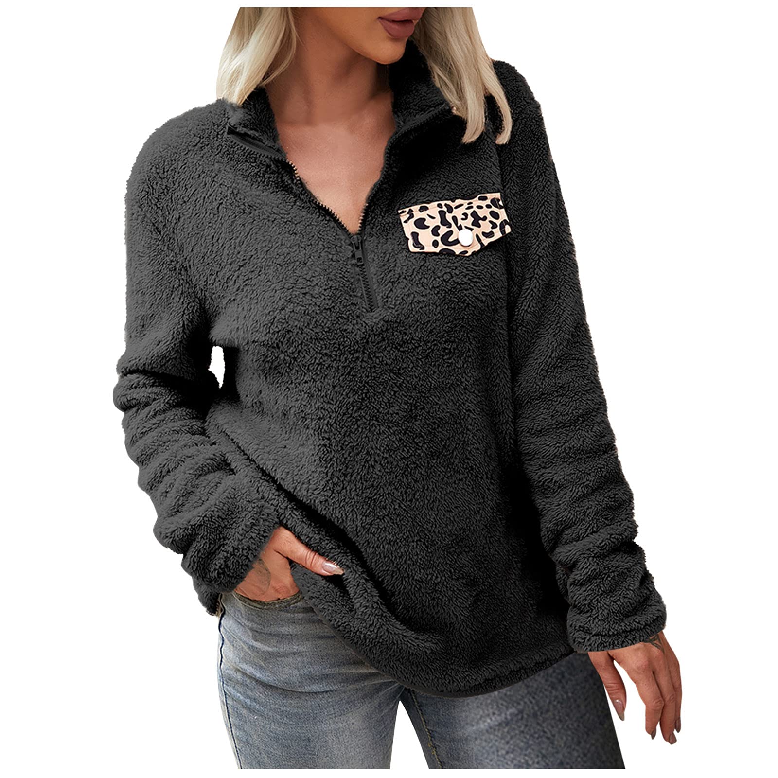 Women's Winter Fleece Pullover with 1/4 Zip - Warm Long Sleeve Loose Fit Sweatshirt with Shaggy Hem - Korean Style Casual Outwear for Cold Weather, Work, and Travel