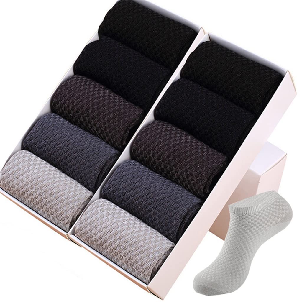 10 Pairs Men's Breathable Ankle Socks for Business & Casual Wear - Lightweight Cotton Blend Fiber Short Socks for Spring & Fall - One Size Fits Most (Multiple Colors) - Perfect for Office, Travel & Daily Comfort