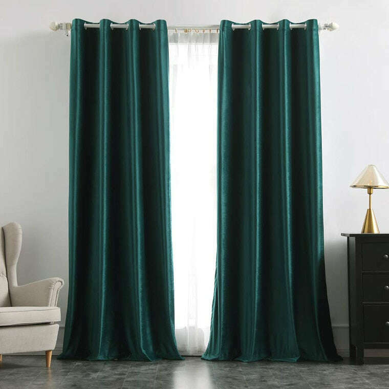 Brittany Velvet Plain Curtains in Pine Green - Soft Luxurious Window Drapes for Living Room & Bedroom - Blackout Thermal Insulated Panels for Home Decor