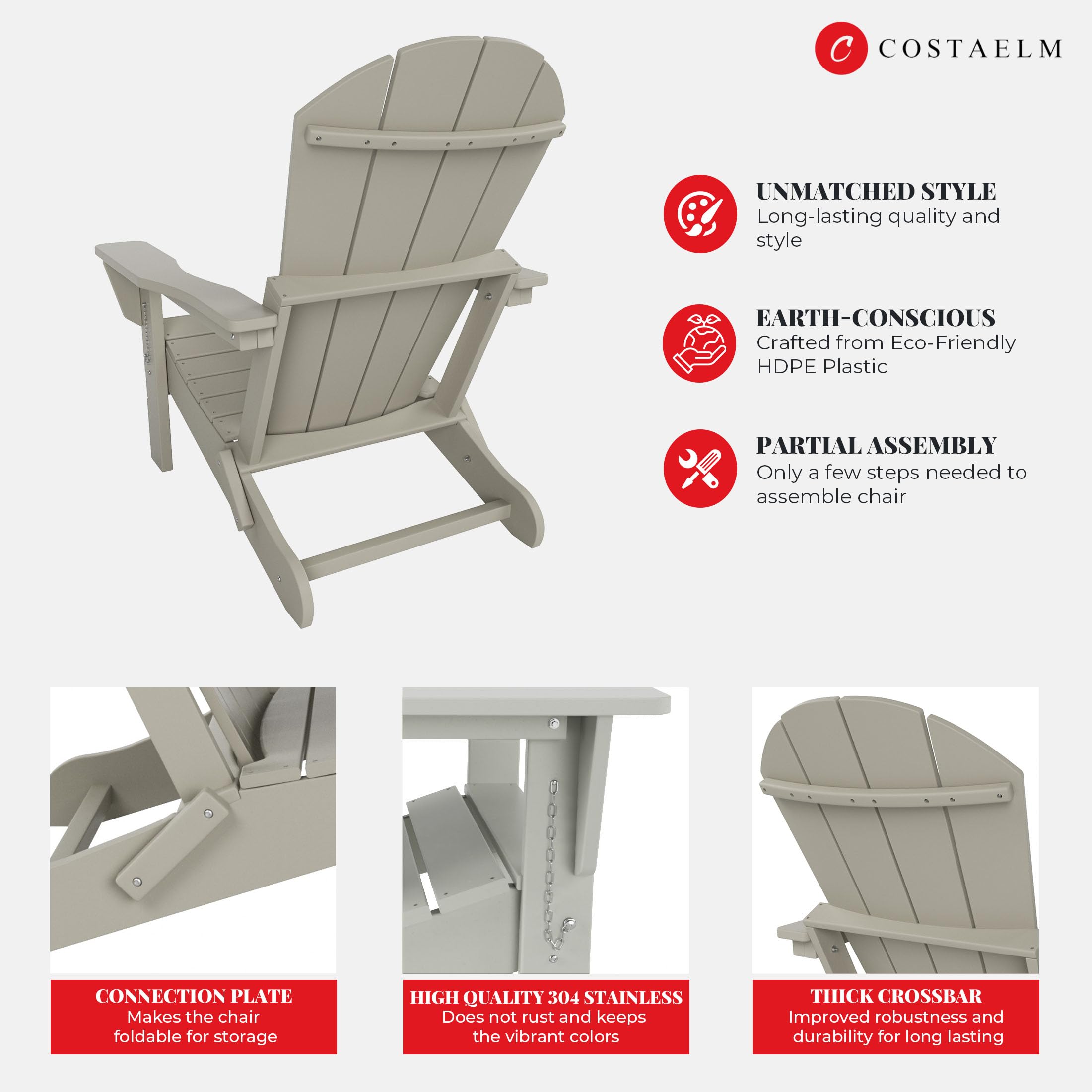 Outdoor Folding Chair - Portable Adirondack Patio Chair with All-Weather Resistant Design for Backyard, Garden, Poolside, Camping & Fire Pit Gatherings