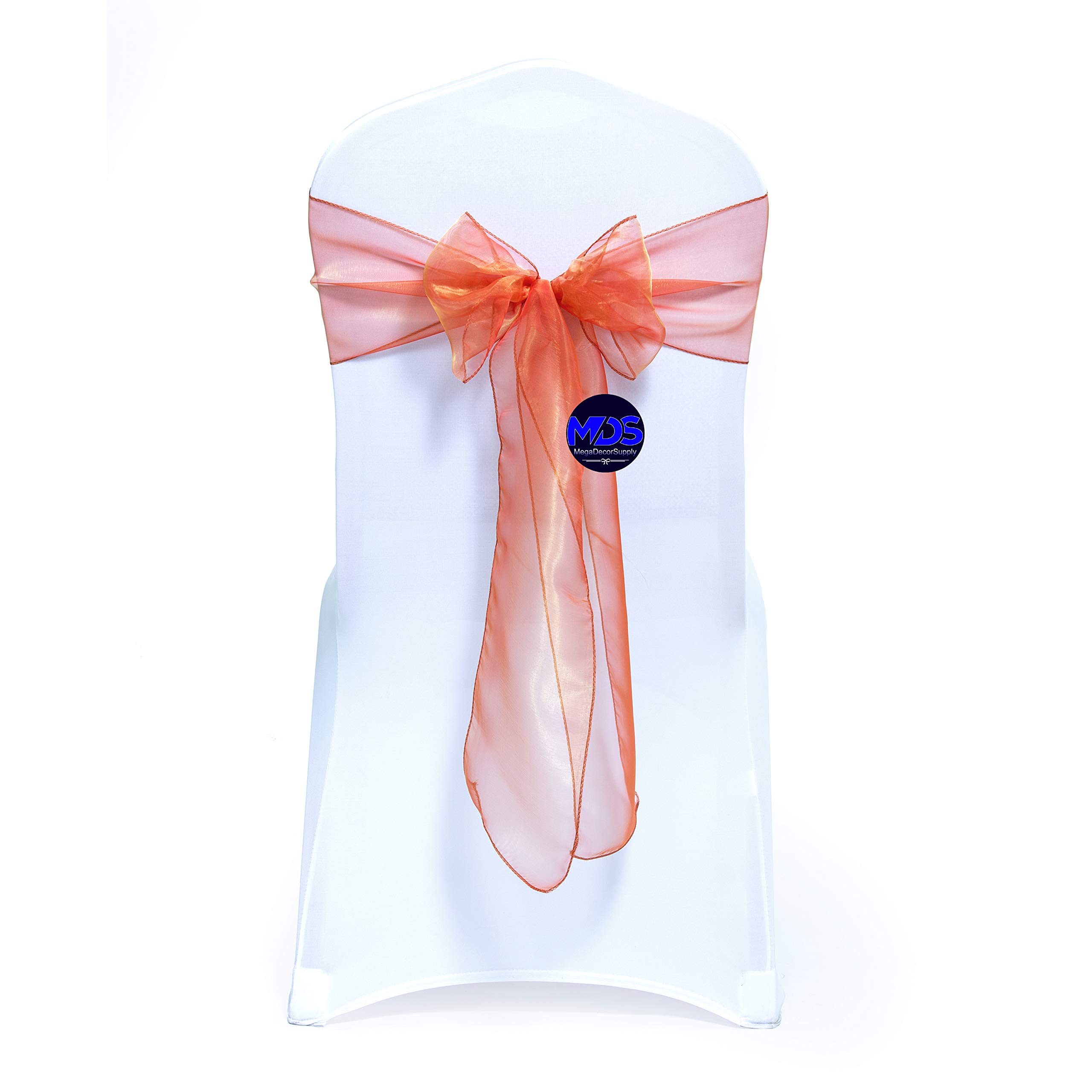 100 Pack Brunt Orange Organza Chair Sashes - Bulk Wedding Reception Bows, Banquet Decorations, Restaurant Chair Covers & Party Supplies for Elegant Events, Bridal Showers & Formal Dining Decor