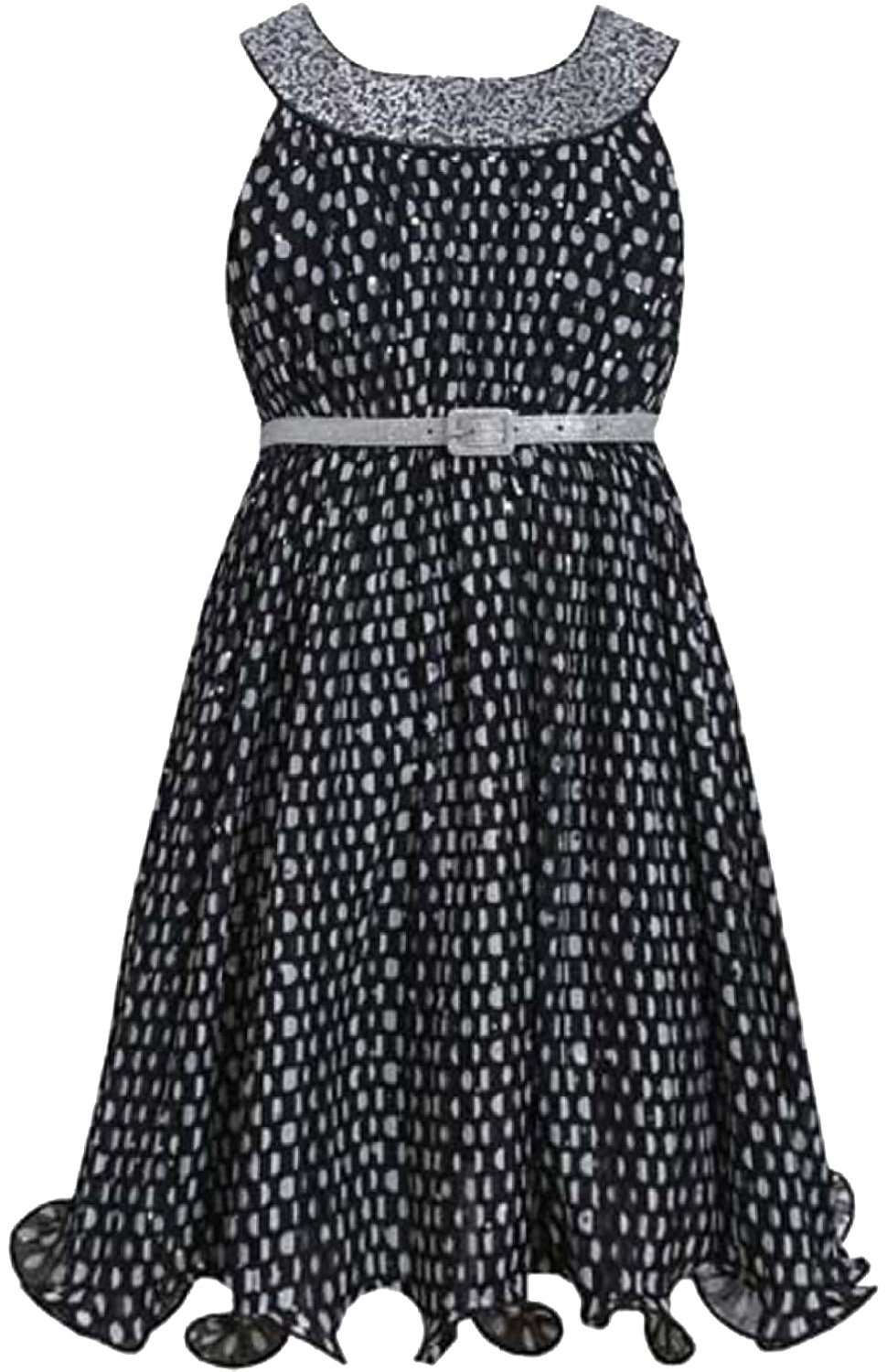 Little Girls Black & White Sequin Party Dress with Sparkle Dot Design & Belt - Elegant Social Occasion Outfit for Birthday, Pageant & Special Events (Size 6X, Black)