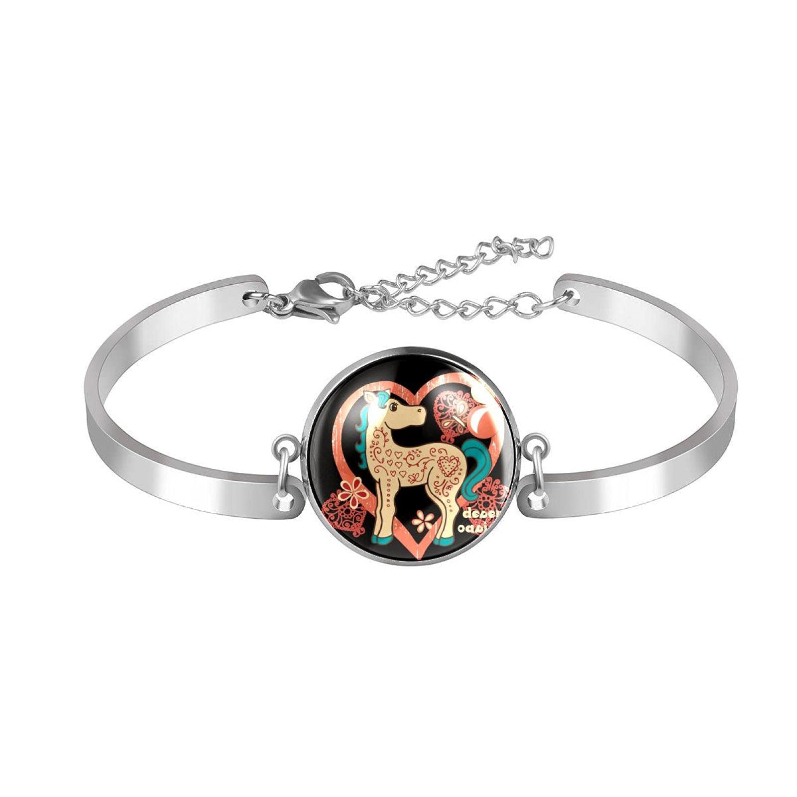 MAPOLO Adjustable Stainless Steel Pony Bracelet with 20mm Round Glass Dome Cabochon - DIY Jewelry Making Bangle for Men & Women - Perfect for Casual Wear, Gift Giving, and Fashion Accessories
