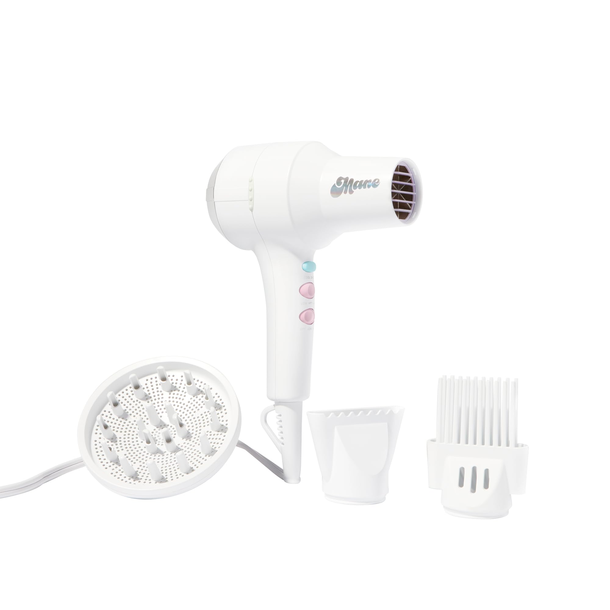 Mane Ionic Compact Hair Dryer with Diffuser, Wide Tooth Comb & Nozzle - Ionic Technology for Frizz Control & Fast Drying - Perfect for Home, Salon & Travel Use