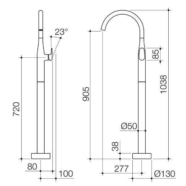 Caroma Contura II Freestanding Bath Filler in Brushed Nickel - Modern Bathroom Faucet for Luxury Bathtub & Spa Experience