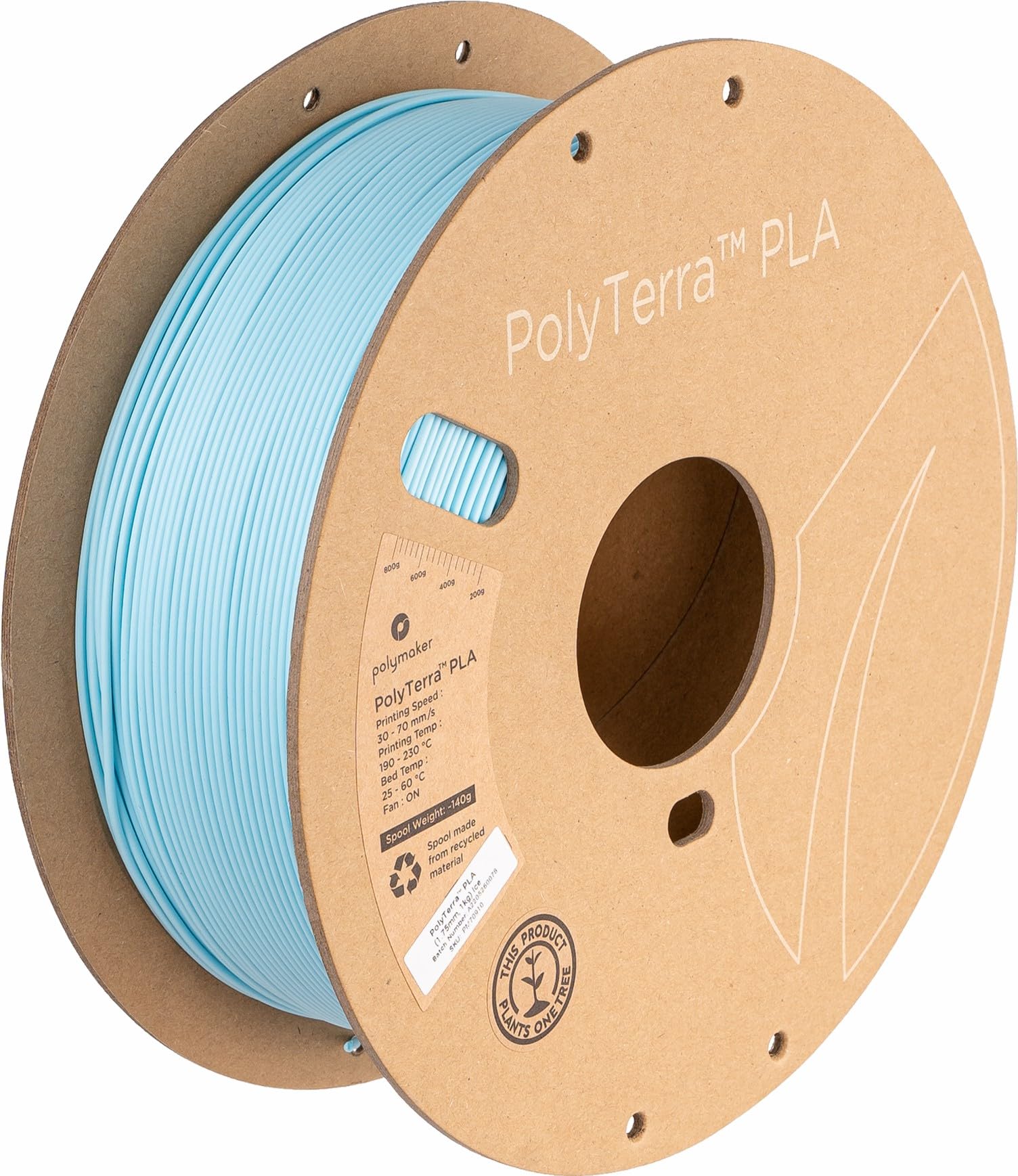 Polymaker PolyTerra Matte PLA Filament 1.75mm - 1kg Spool of Pastel Ice Blue 3D Printer Filament for Smooth Prints | Perfect for Miniatures, Cosplay Props & Home Decor Projects