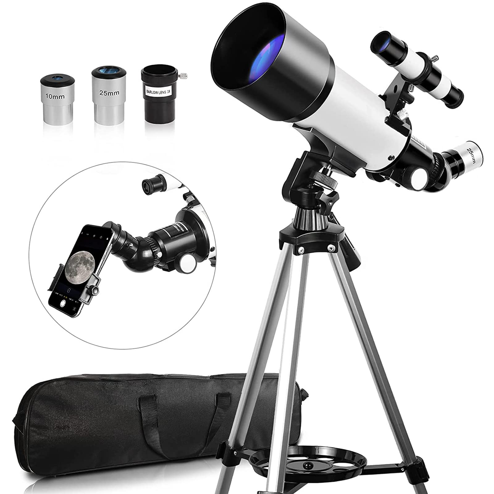 HBOY 70mm Aperture 400mm Focal Length Refractor Telescope for Adults & Kids - Portable Astronomy Telescope with Carry Bag for Stargazing, Bird Watching & Travel Adventures