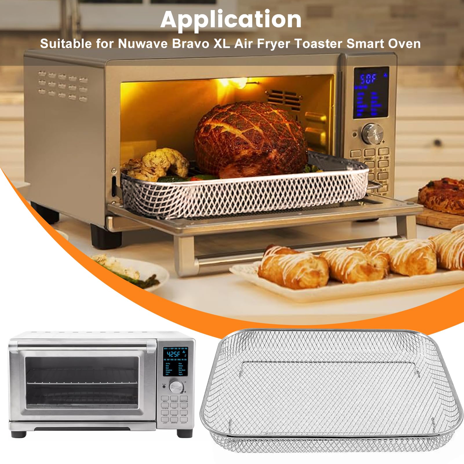 Non-Stick Air Fryer Basket Replacement for NuWave Bravo XL Air Fryer Toaster Smart Oven - 11.7