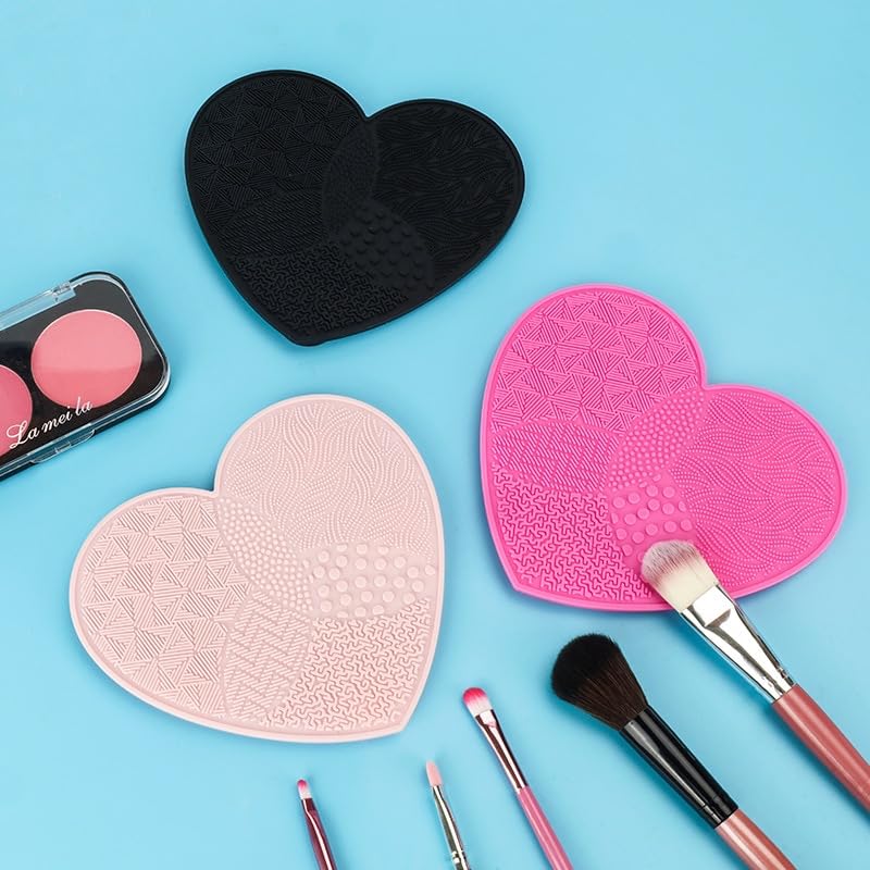 KIRA Heart Shaped Silicone Makeup Brush Cleaning Mat - Foundation Brush Cleaner, Silicone Washing Pad for Makeup Tools - Perfect for Women & Girls (Pink) | Ideal for Daily Brush Cleaning, Travel & Professional Makeup Artists
