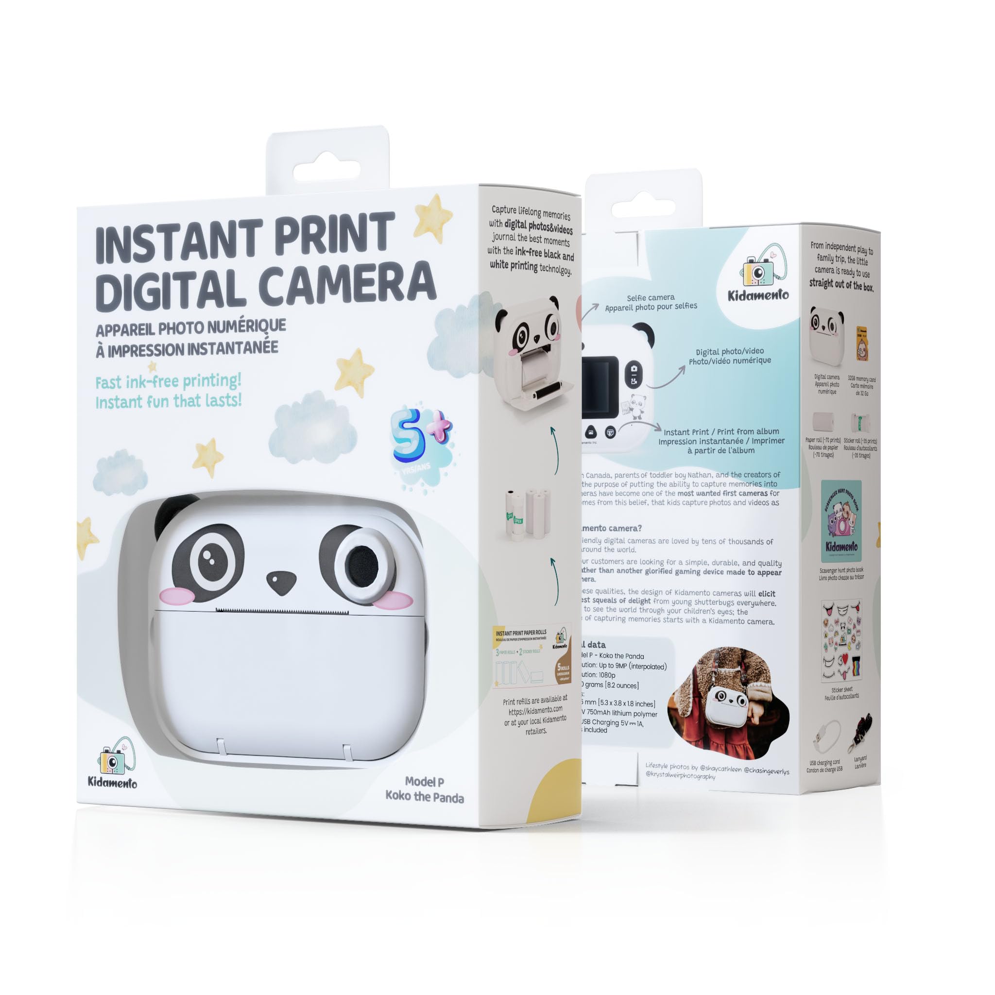 Kidamento Digital Camera for Kids with Silicone Case - Panda Model P Koko & 2 Print Refill Sets - Waterproof Shockproof Camera Bag for Children's Outdoor Adventures, Travel & Birthday Gifts