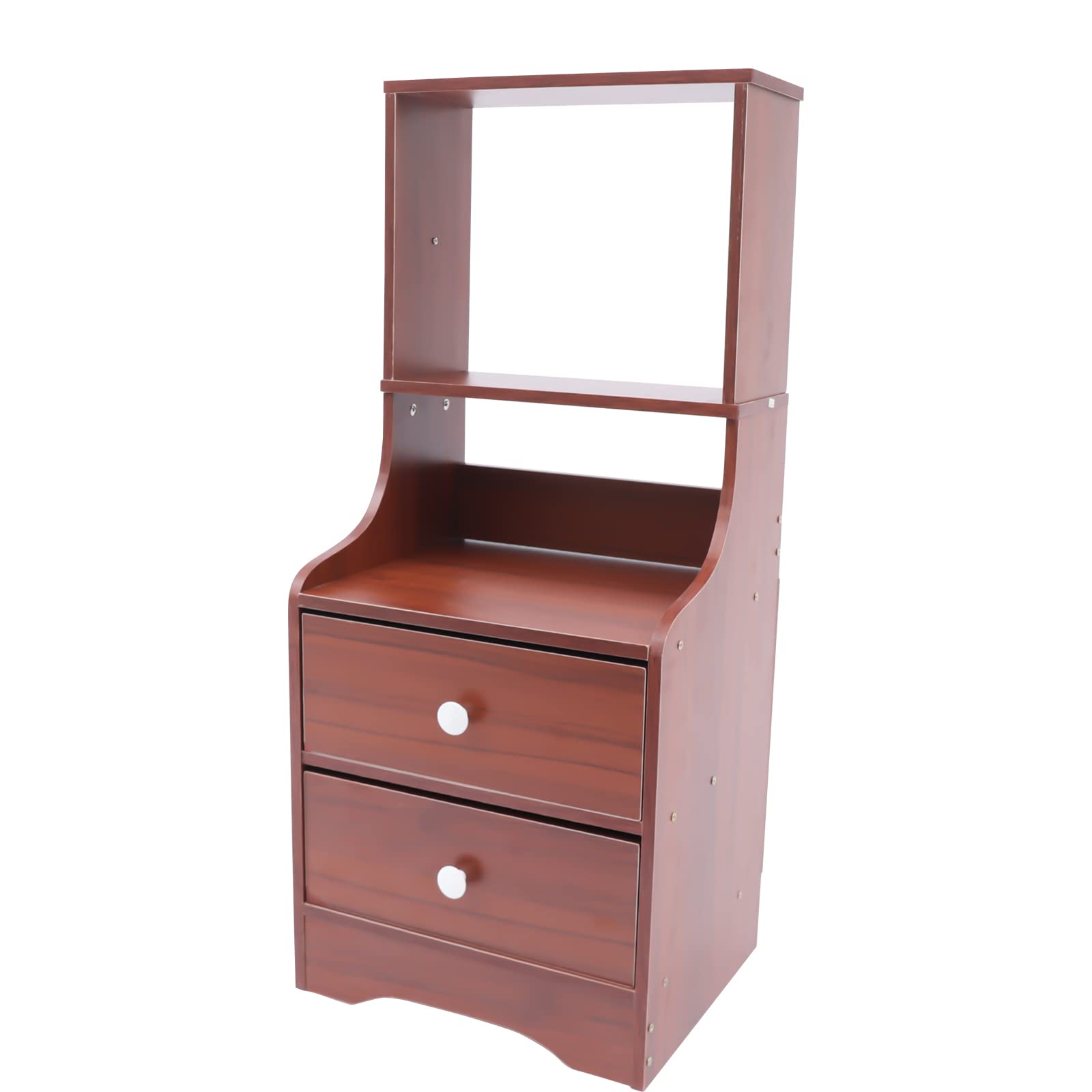 Modern Wooden Nightstand with 2 Drawers & Storage Shelf - Tall Bedside Table for Bedroom, Living Room - Perfect for Storing Books, Lamps & Bedroom Essentials (Wood Color, 2-Tier Design)