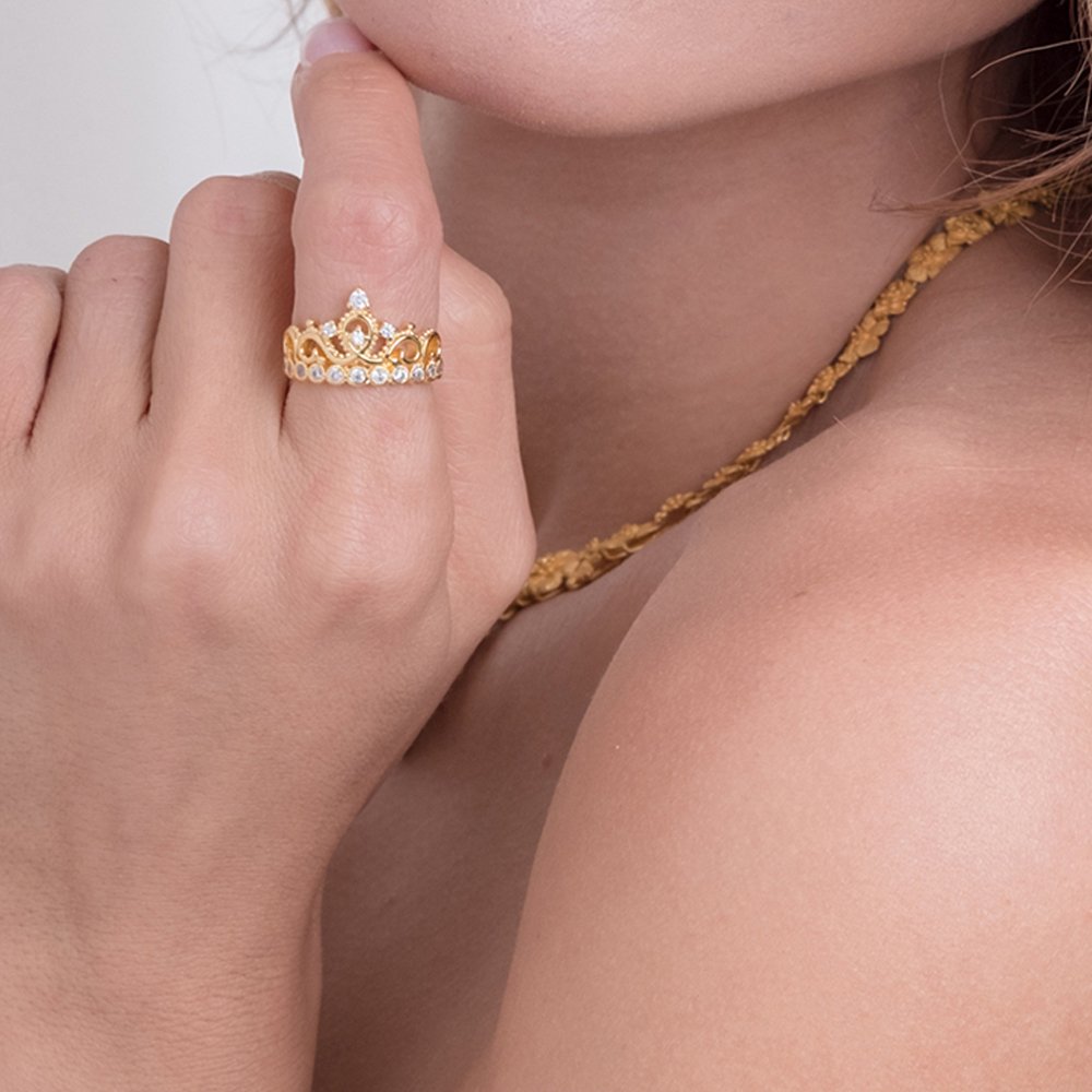 14K Rose Gold Garnet Crown Ring for Women - Elegant Gift