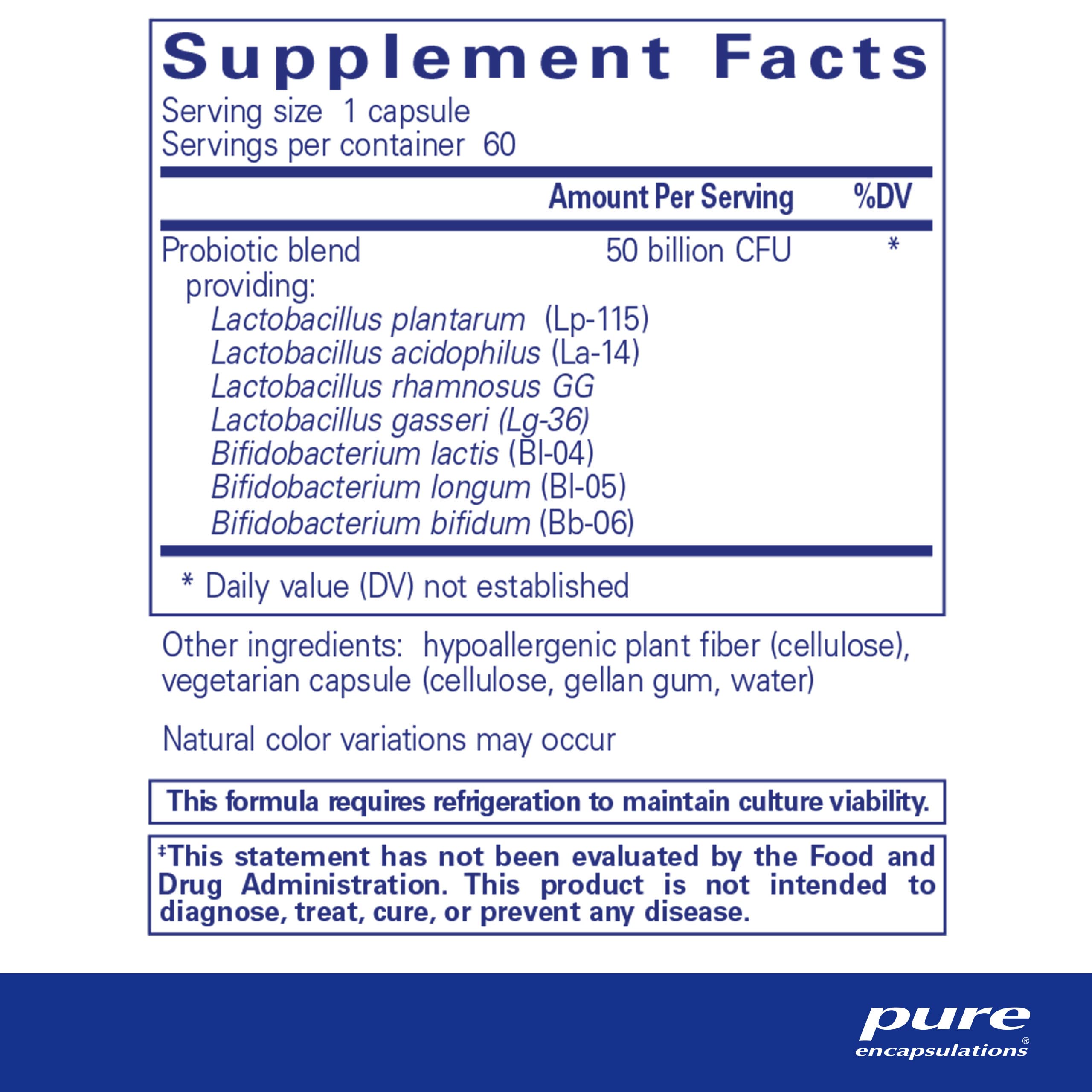 Pure Encapsulations Probiotic 50B - 50 Billion CFU Digestive & Immune Support Supplement - Acid-Resistant Vegan Capsules - Gluten Free, Non-GMO - 60 Count - Supports Gut Health & Immunity for Daily Wellness