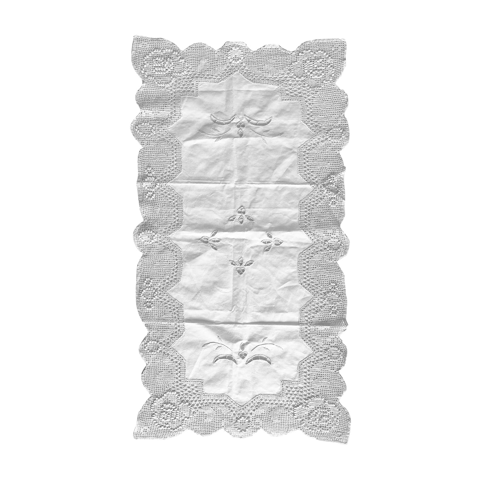 Handmade Cotton Crochet Lace Table Runner - 16x36 Inch White Rose Design for Coffee Tables, Dining Tables, Wedding Decor & Home Decoration