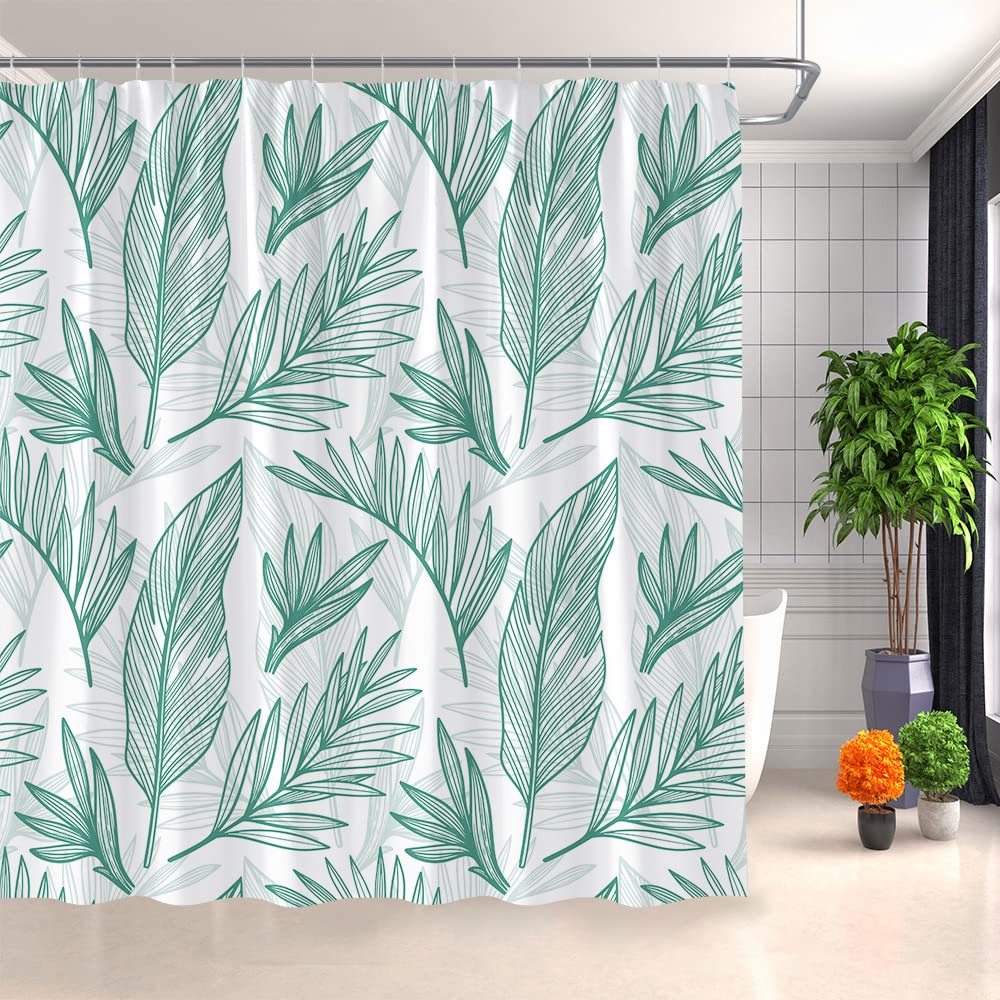 Tropical Leaf Shower Curtain - Green & White Watercolor Banana Palm Monstera Leaves Bathroom Decor | 70x82 Inch Fabric Bath Curtain with Hooks | Perfect for Beach House, Boho Bathroom & Spa Retreat
