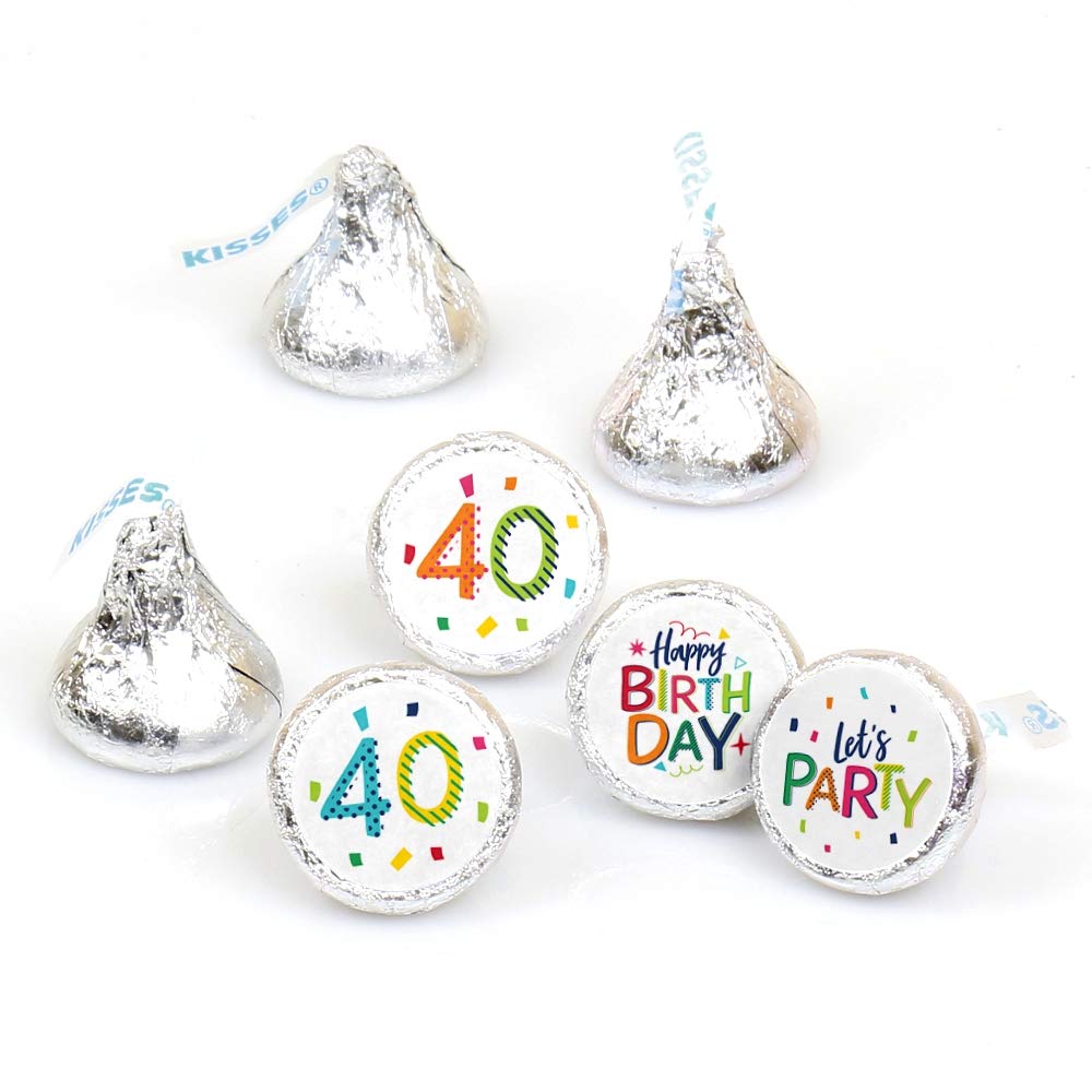 Big Dot of Happiness 40th Birthday Stickers - Colorful Round Candy Labels for Chocolate Favors (1 Sheet of 108) - Perfect for 40th Birthday Party Decorations, Gift Wrapping & DIY Crafts