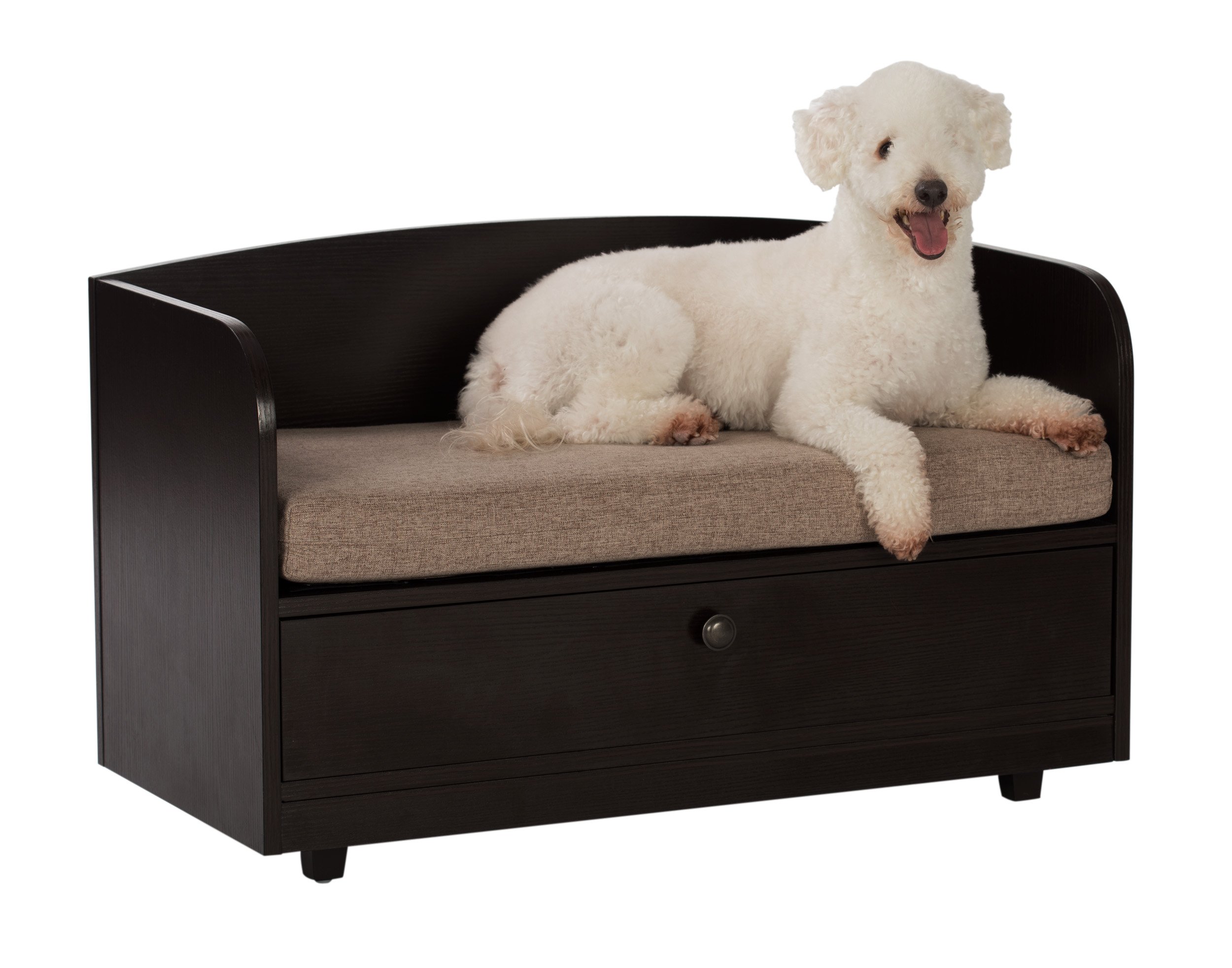 Premium Paws & Purrs Pet Bed with Storage Drawer - Soft Washable Dog & Cat Bed in Espresso/Sand - Perfect for Living Room, Bedroom & Pet-Friendly Spaces