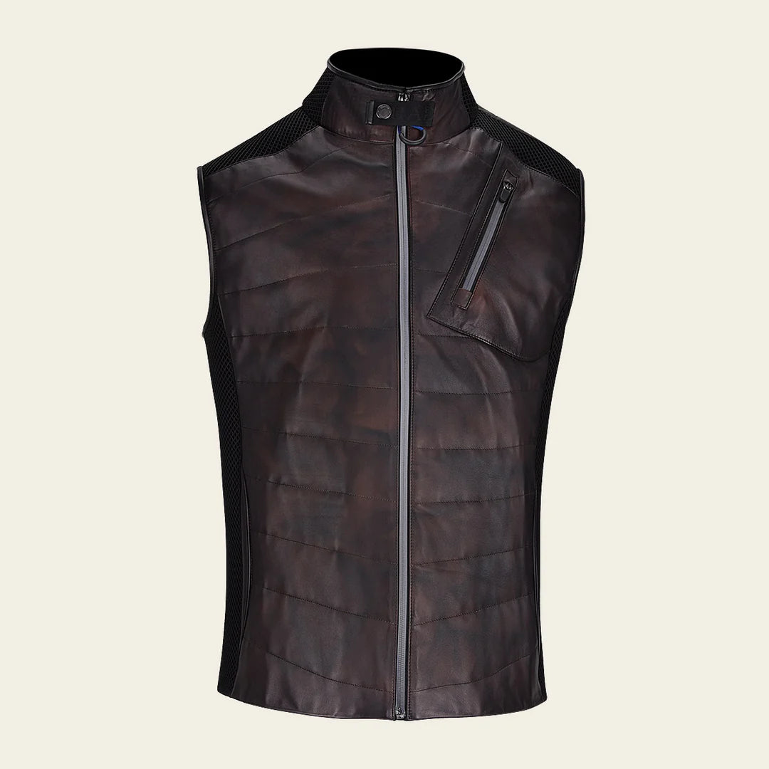 H340COB Cuadra Chocolate Men's Casual Fashion Lambskin Leather Vest - Perfect for Outdoor Adventures, Motorcycle Rides & Stylish Everyday Wear