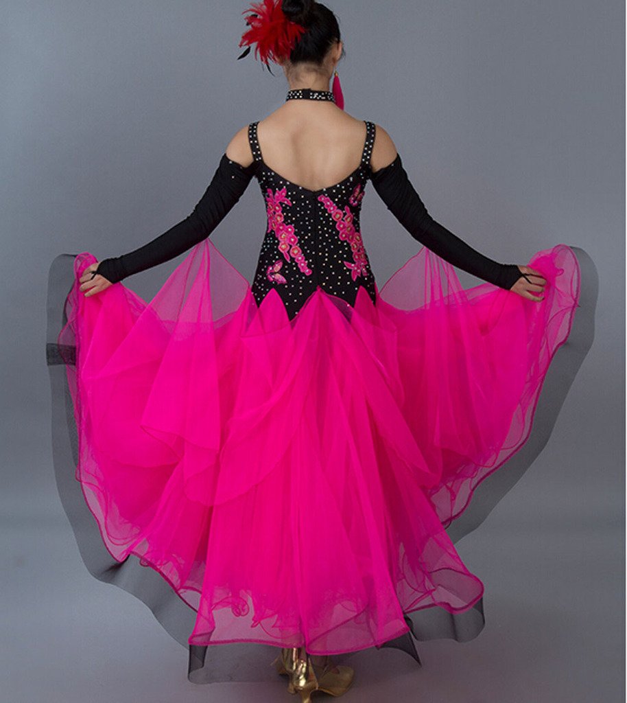Elegant Women's Modern Waltz Tango Smooth Ballroom Dance Dress - Standard Competition Dress (Rose Red, Size 2XL) for Professional Dancers & Social Ballroom Events