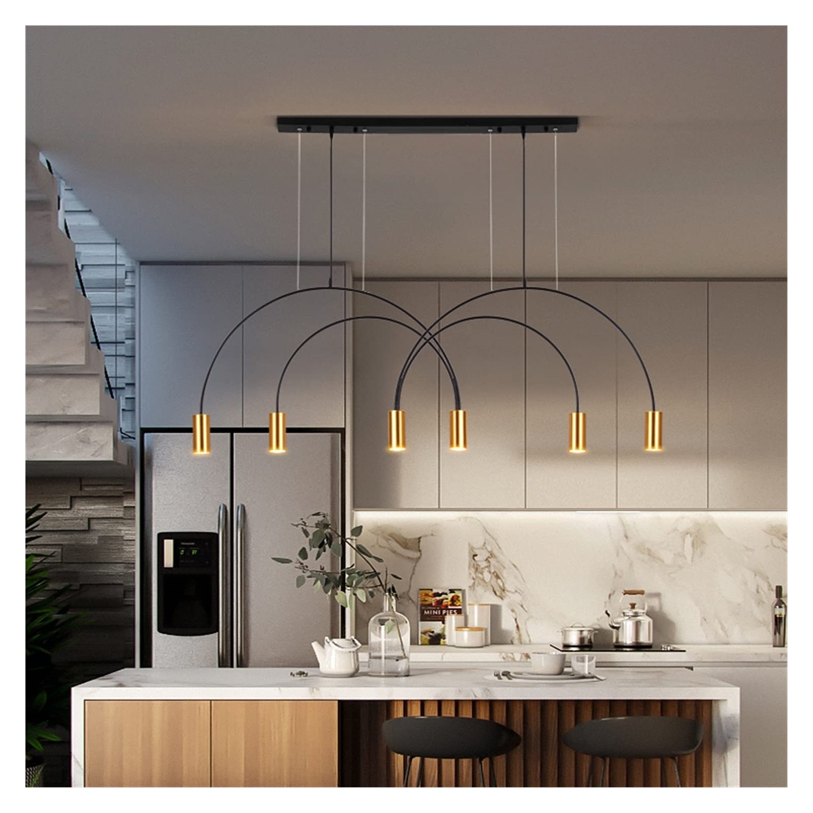 Postmodern Spot Chandelier Lighting - Golden 1 Head Designer Arch Hanging Lamp for Restaurant, Living Room & Bedroom | Elegant Ceiling Fixture for Dining Areas, Hallways and Entryways