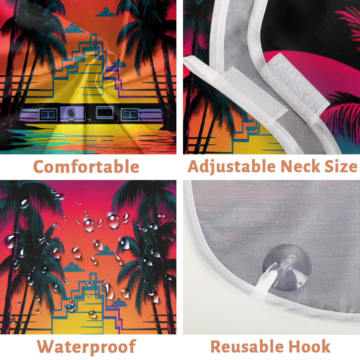 Palm Tree Beard Shaving Bib for Men - Waterproof Hair Dye Apron & Barber Cape for Haircut, Beard Trimming & Makeup - Sink Hair Catcher & Styling Tool for Home Salon & Grooming Gifts
