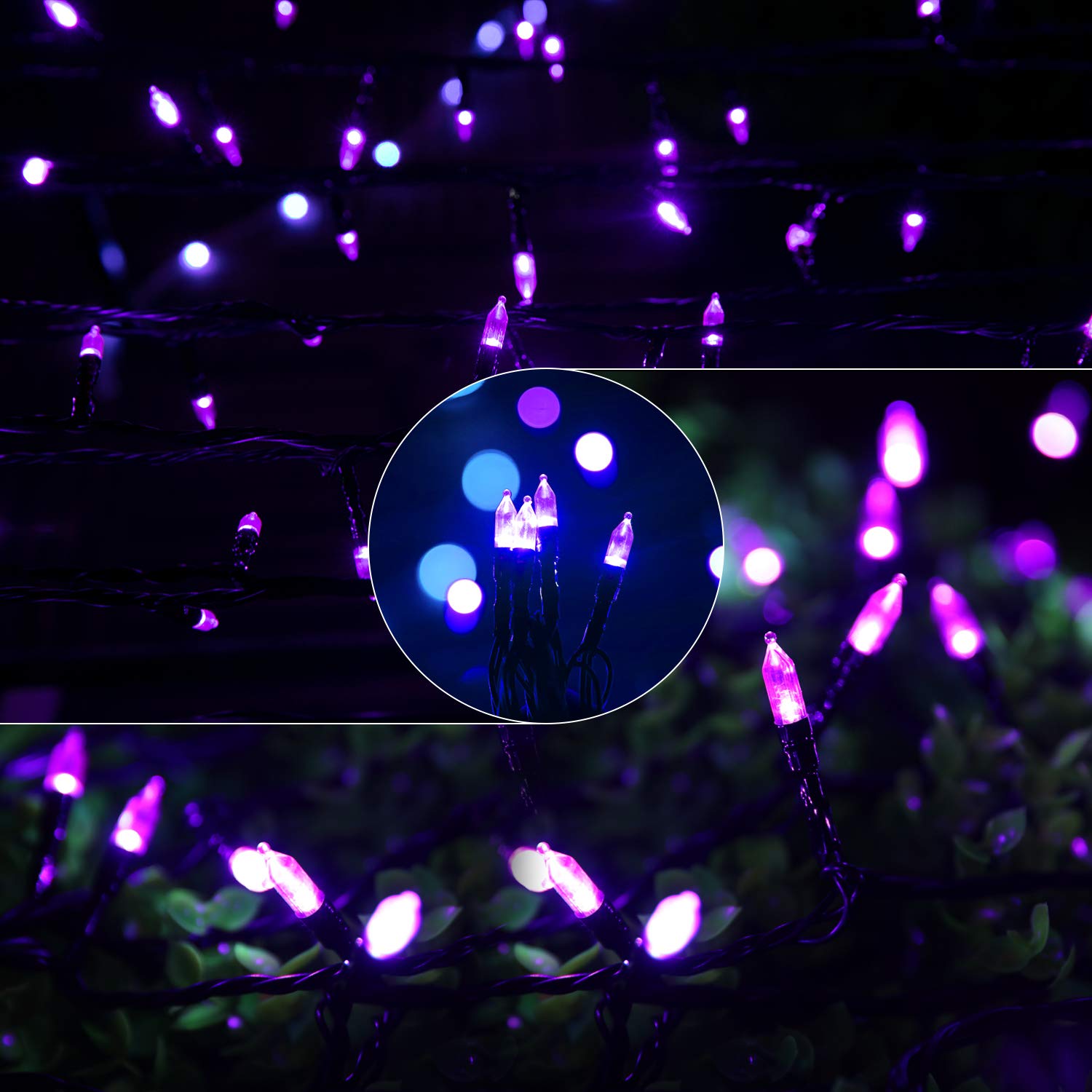 Minetom 200 LED Purple String Lights - 66Ft for Halloween, Christmas & Garden Decor