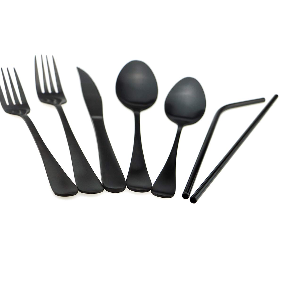 Eco-Friendly Black Reusable Utensil Set with Travel Case - Stainless Steel Camping Cutlery Kit (Knife, Fork, Spoon, Straw, Chopsticks) - Matte Finish Flatware for Hiking, Office Lunch, School & Outdoor Dining