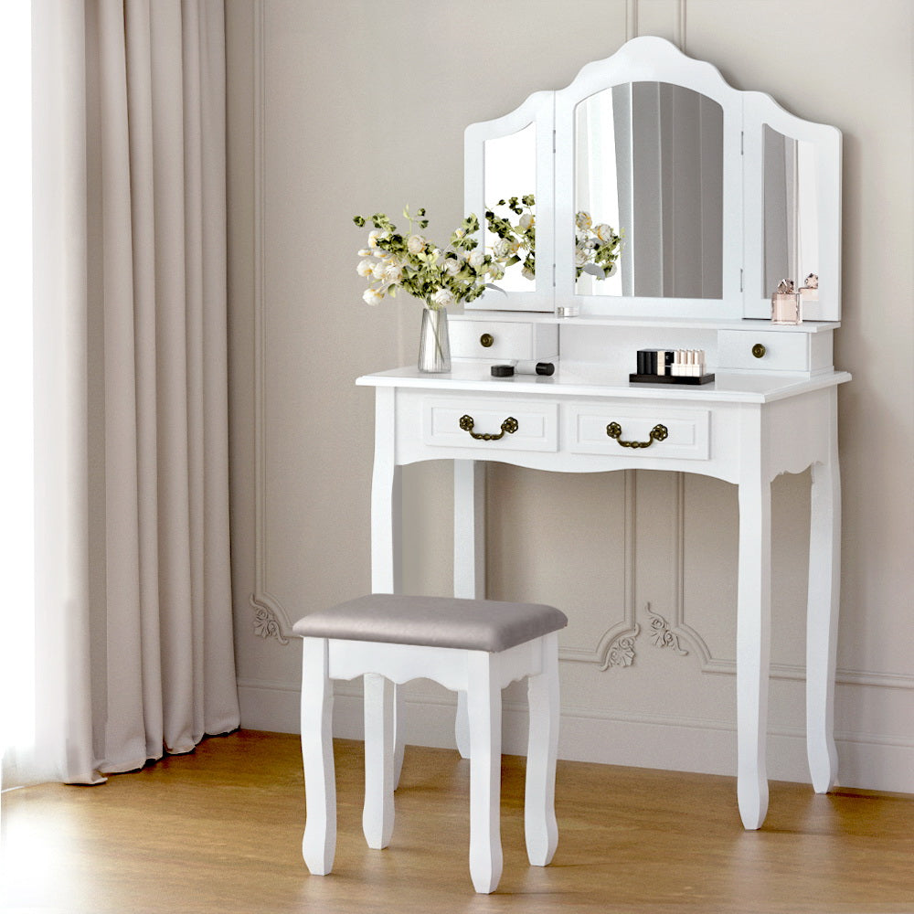 White Vanity Dressing Table with Mirror - Perfect for Bedroom, Makeup & Beauty Station