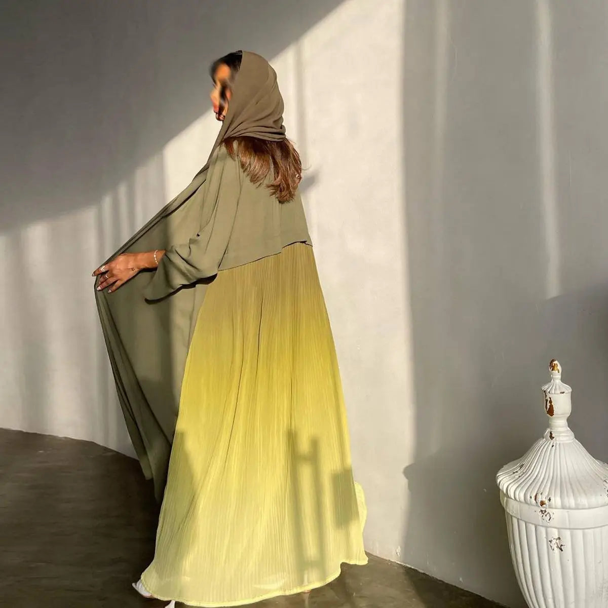 Elegant Chiffon Pleated Cardigan Open Abaya Dress for Women - Lightweight Cover-Up for Modest Fashion, Prayer, and Special Occasions