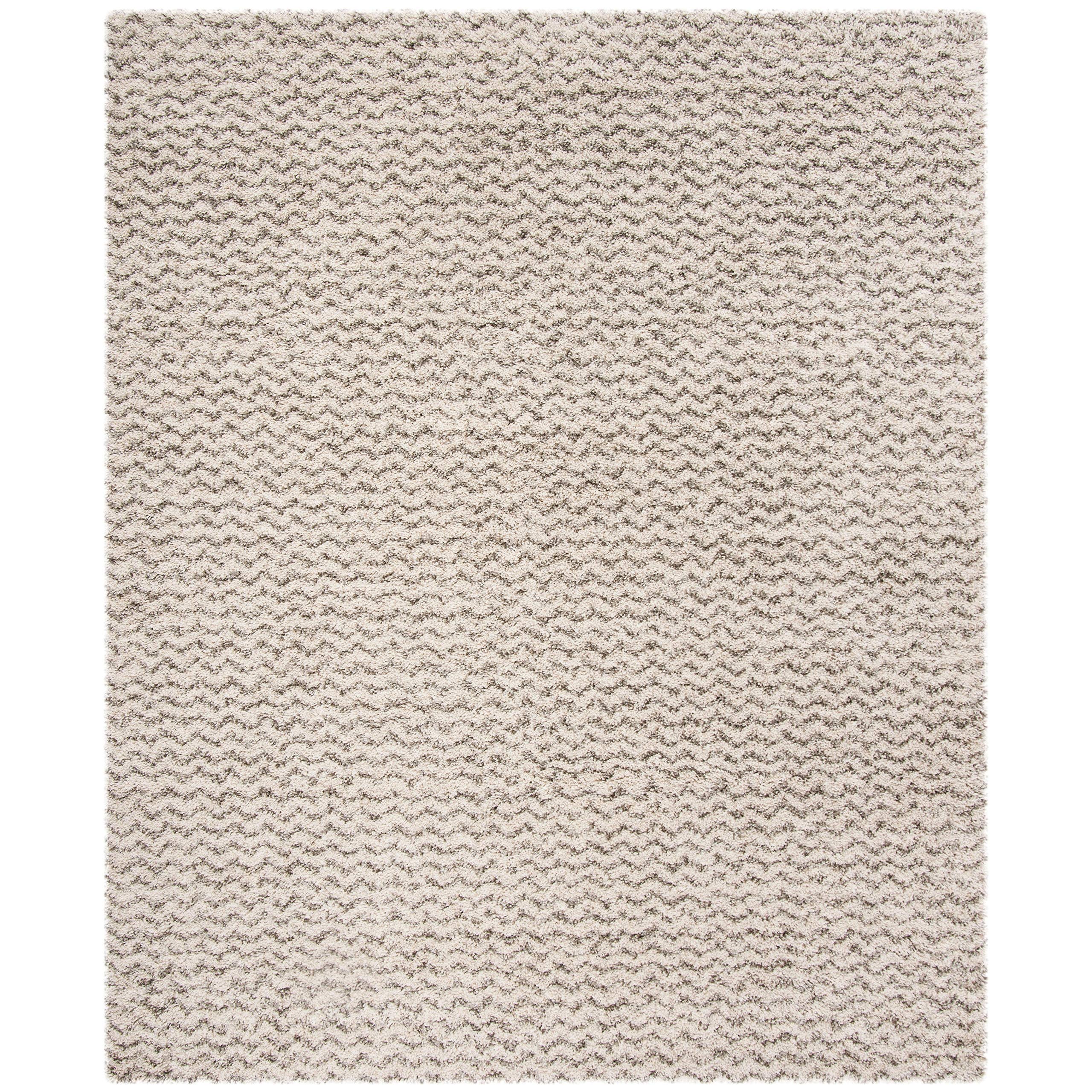 SAFAVIEH Hudson Shag Collection 5'x5' Ivory/Grey Chevron Area Rug - 2-inch Thick Plush Non-Shedding Carpet for Living Room, Bedroom, Dining Room & Entryway - Perfect for Cozy Home Decor & High-Traffic Areas (Model SGH330A)