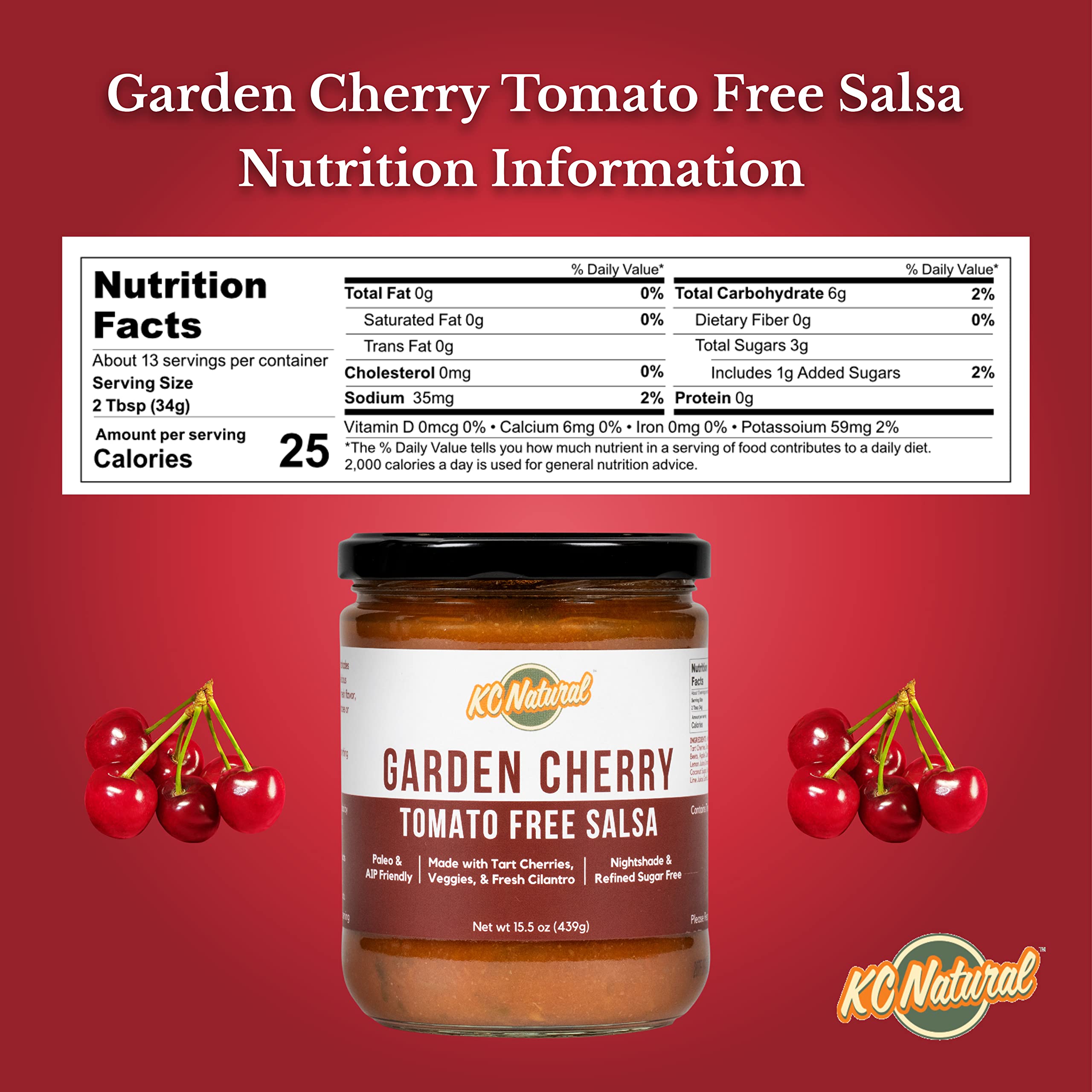 Organic Garden Cherry Salsa - No Tomato, Gluten-Free, Vegan - 3 Pack | Perfect for Chips, Tacos & Healthy Snacking