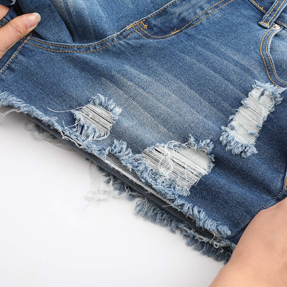 THUNDER STAR Women's Ripped Denim Shorts - Mid Rise Stretch Jean Shorts with Frayed Raw Hem | Perfect for Summer Outfits, Beach Vacations & Casual Street Style