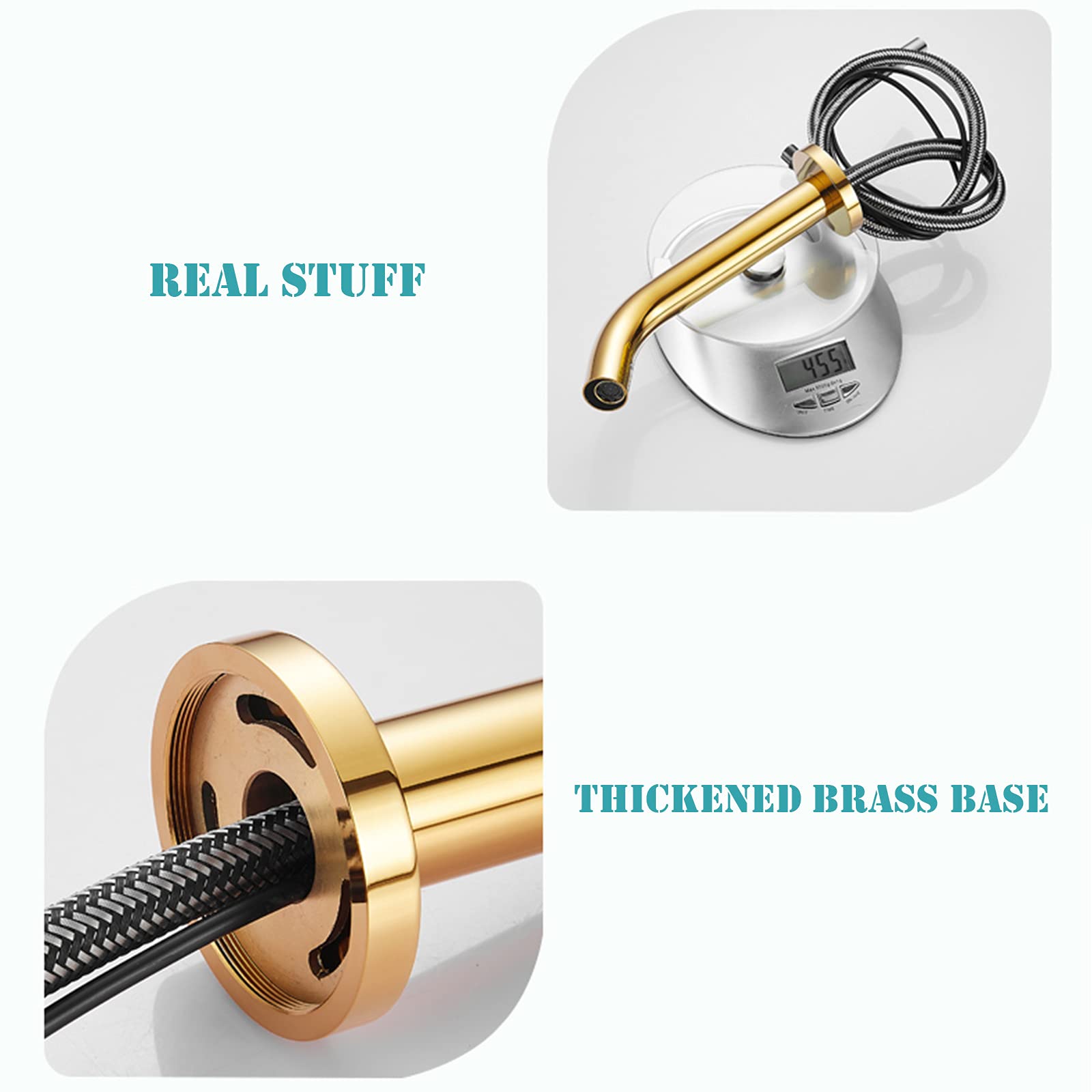 **Wall Mount Automatic Sensor Faucet - Touch-Free Bathroom Sink Tap with DC Power, Gold Finish for Modern Homes & Public Restrooms**