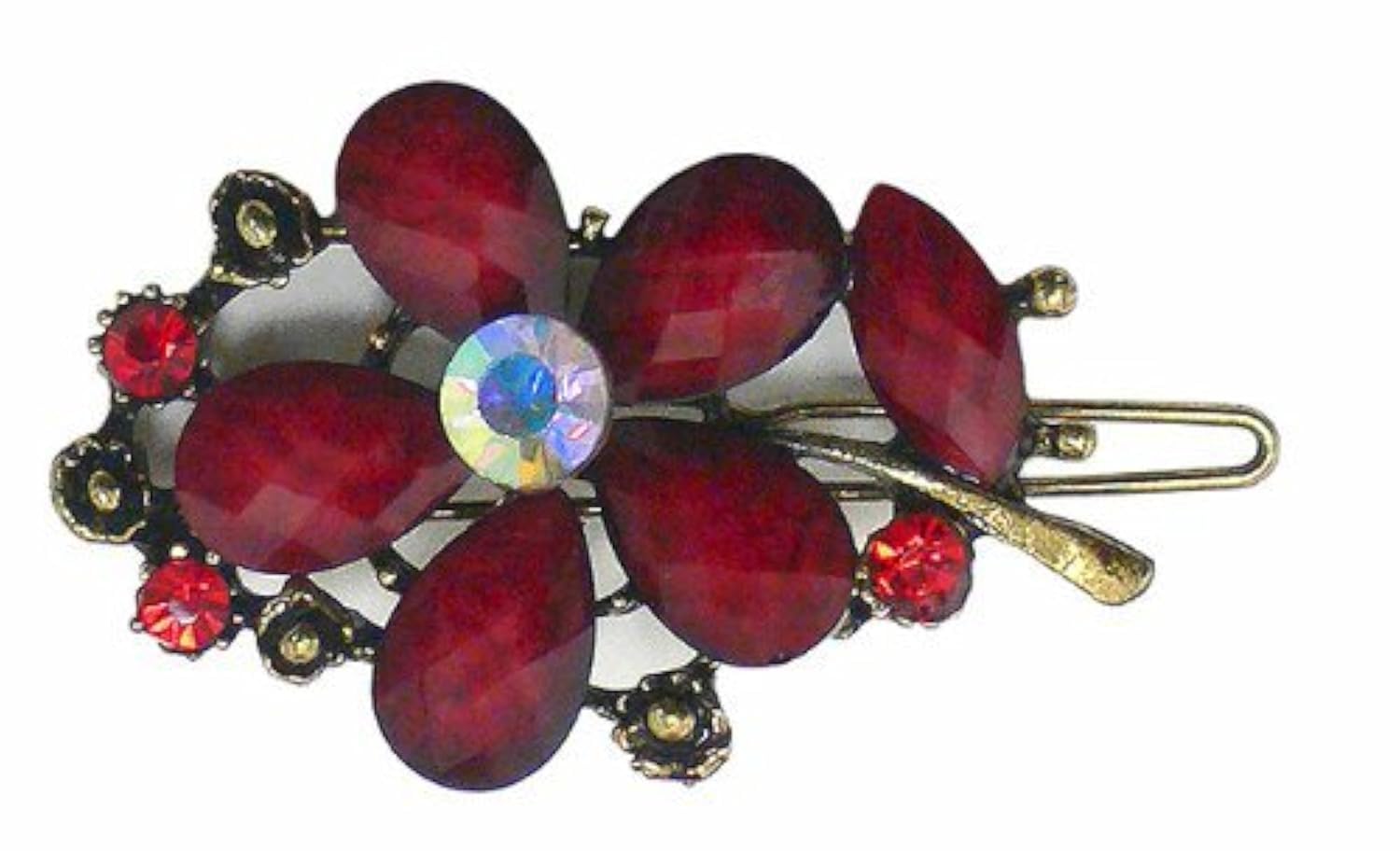 Elegant Pair of Red Crystal Flower Hair Barrettes 86250-4red - Perfect for Weddings, Parties & Everyday Hair Accessories