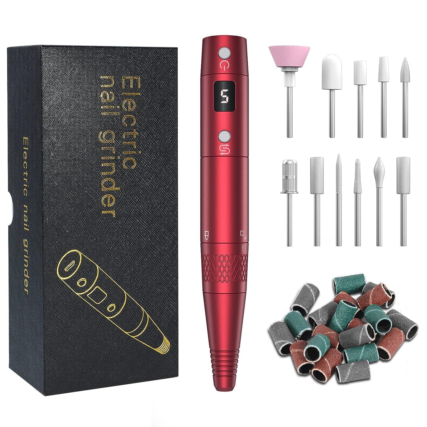 PELCAS Cordless Electric Nail Drill Kit with LCD Display - 5 Adjustable Speeds up to 20000RPM Professional Nail File Machine for Acrylic & Gel Nails - Perfect for Salon, Home Manicure & Pedicure Care
