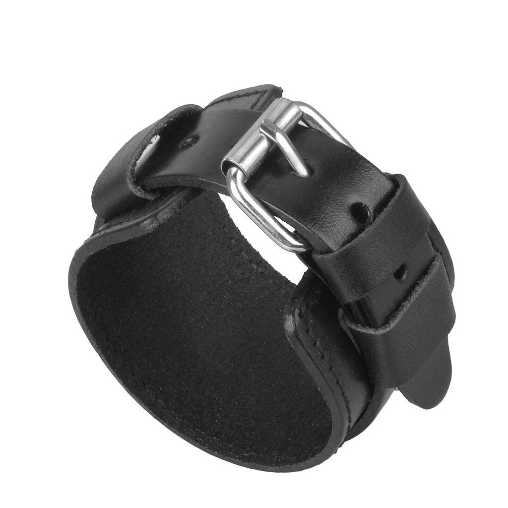 Men's Black Leather Bracelet - Punk Style Wrist Cuffs & Arm Bands - Unisex Leather Wristband for Men & Women - Perfect for Rock Concerts, Biker Events and Gothic Fashion