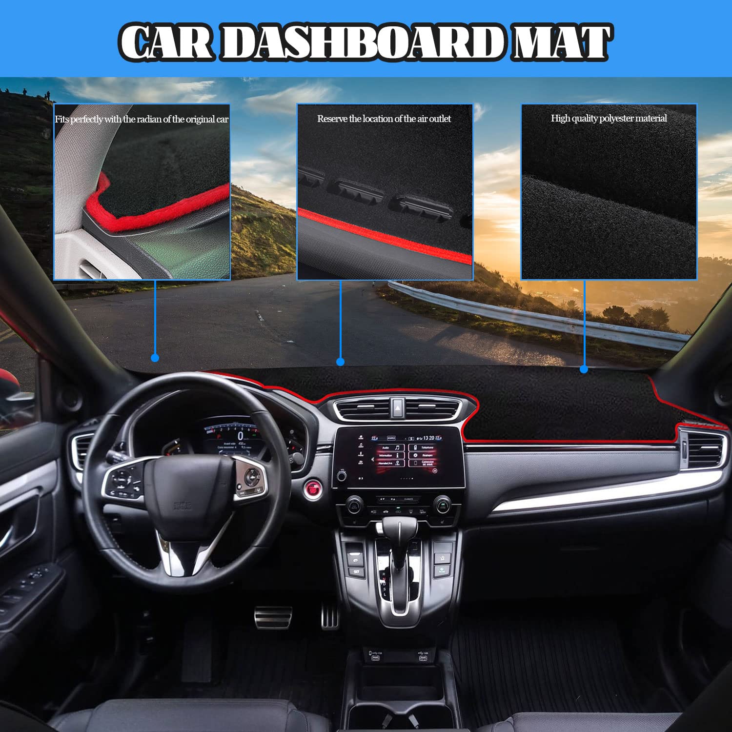 Custom Fit Dashboard Cover Mat for Honda CRV 2017-2022 - Anti-Slip Center Console Protector with Red Edge | Perfect Car Accessories for Interior Protection & Style Enhancement | Ideal for Daily Commute, Road Trips & Vehicle Maintenance