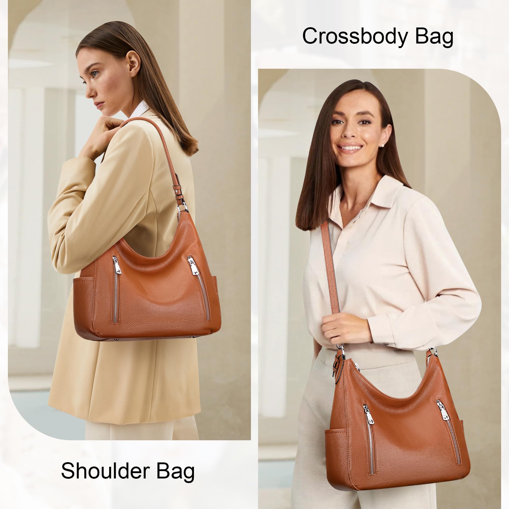 Genuine Leather Hobo Shoulder Bag for Women - Stylish Crossbody Purse with Medium Size - Perfect for Work, Travel, and Everyday Use