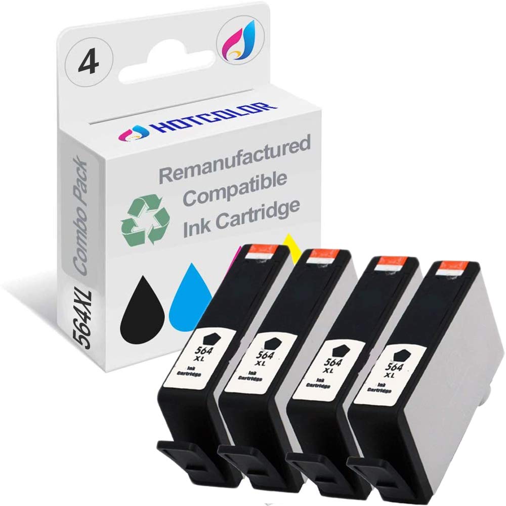 HOTCOLOR 4PK 564XL Black CN684WN Remanufactured Ink Cartridges - Compatible with HP Deskjet 3520 3521 3522 3526 & Officejet 4610 4620 4622 Printers - Ideal for Home Office Printing, School Projects & Small Business Documents