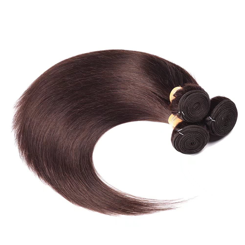 WOME Peruvian Virgin Human Hair 4 Bundles - 8A Grade Silky Straight Hair Extensions (22, 22, 24, 24 Inches, Dark Brown #2) - Perfect for Weaves, Ponytails & Styling